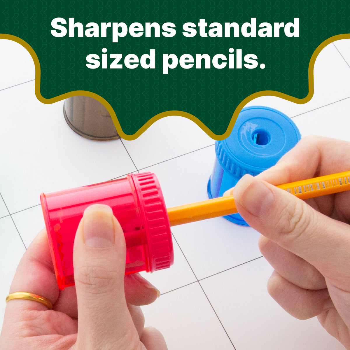 Single Hole Pencil Sharpener w/ Round Receptacle, Steel