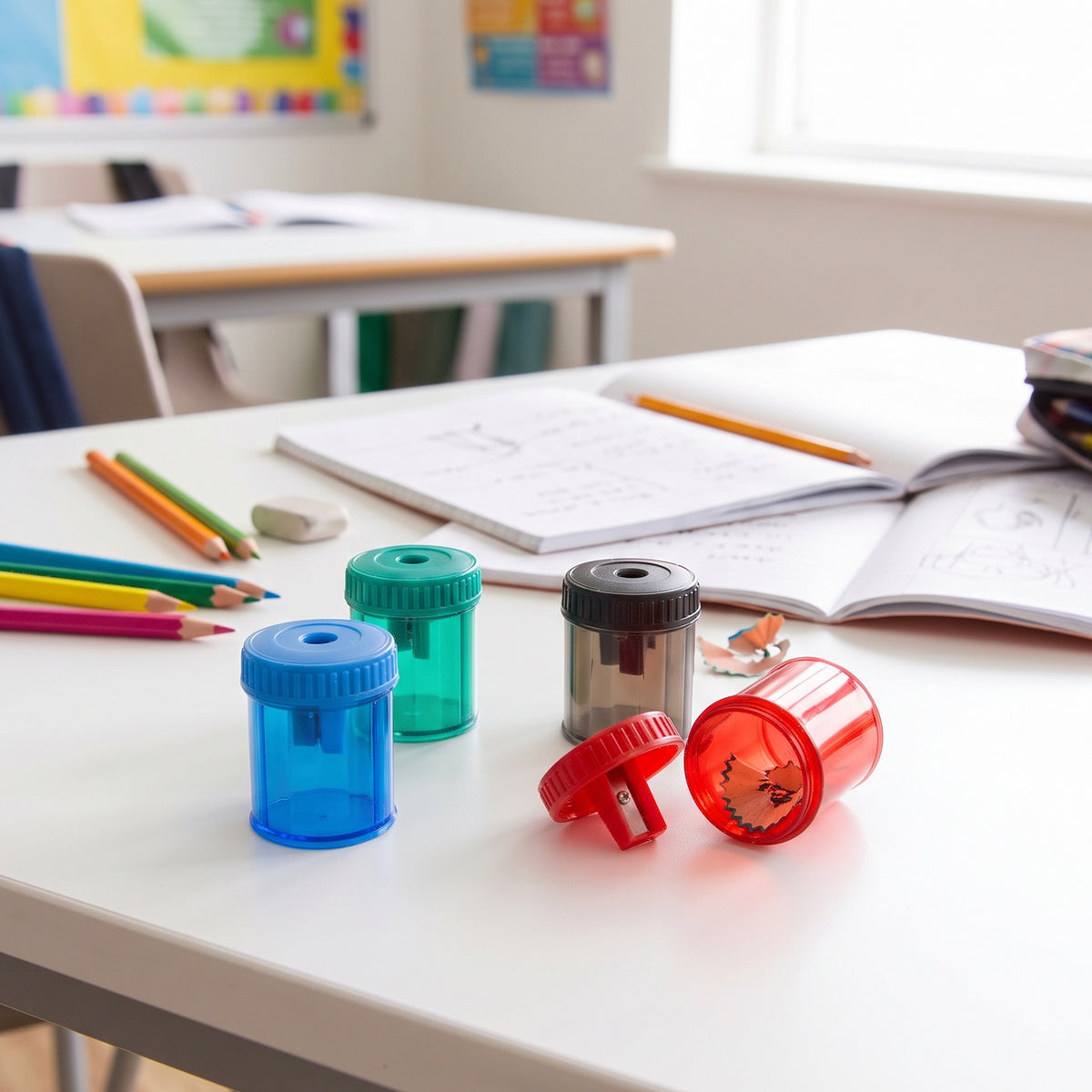 Single Hole Pencil Sharpener w/ Round Receptacle, Steel
