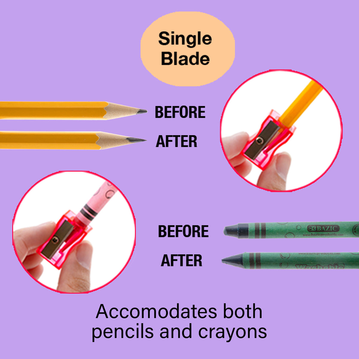 Single Hole Square Pencil Sharpeners, Steel Blade