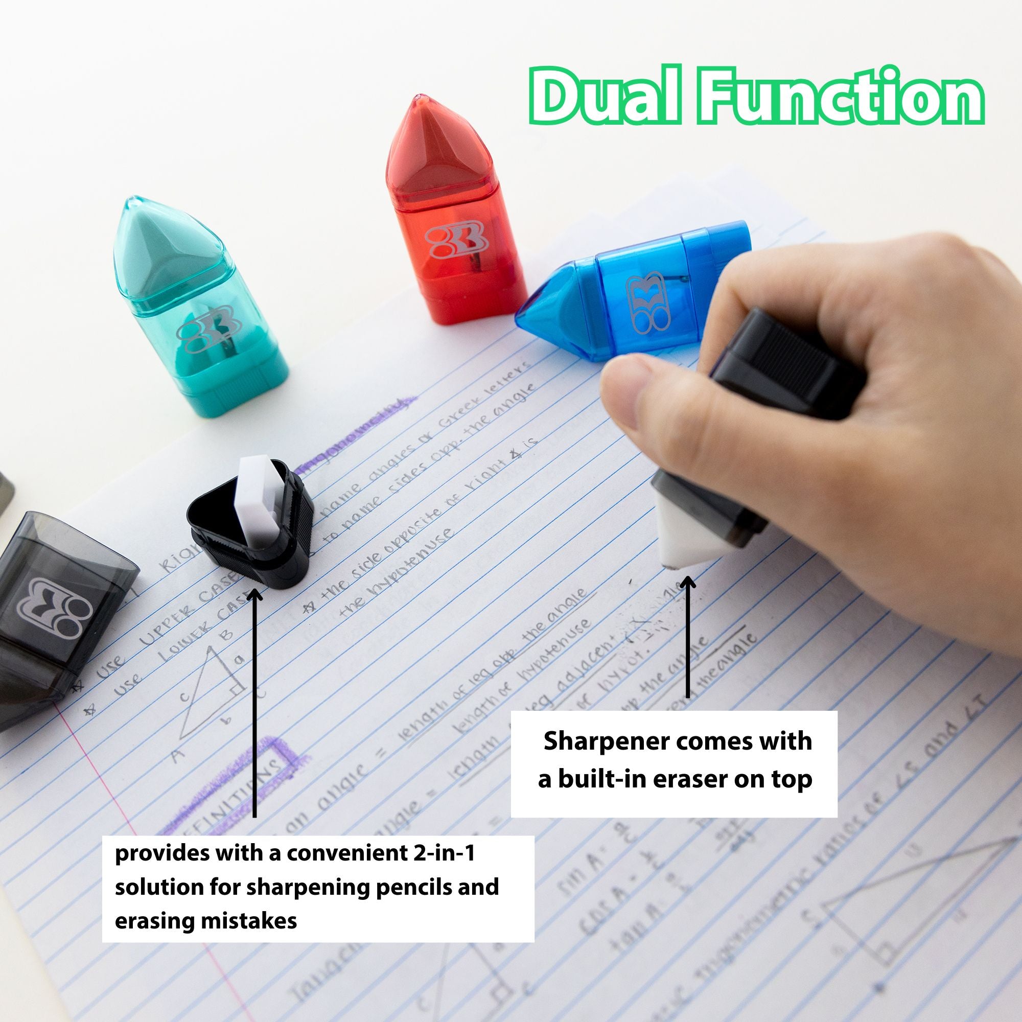 Rex Sharpener w/ Receptacle + Eraser (2/Pack)