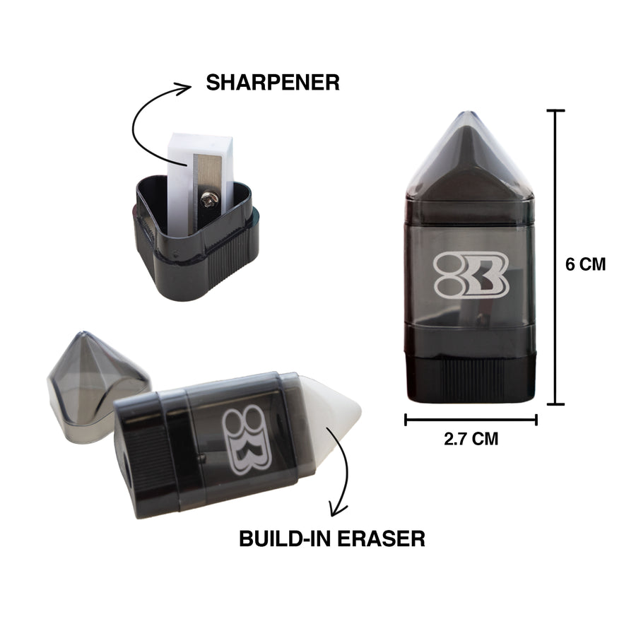 Single Blade Sharpener w/ Receptacle + Eraser (2/Pack)