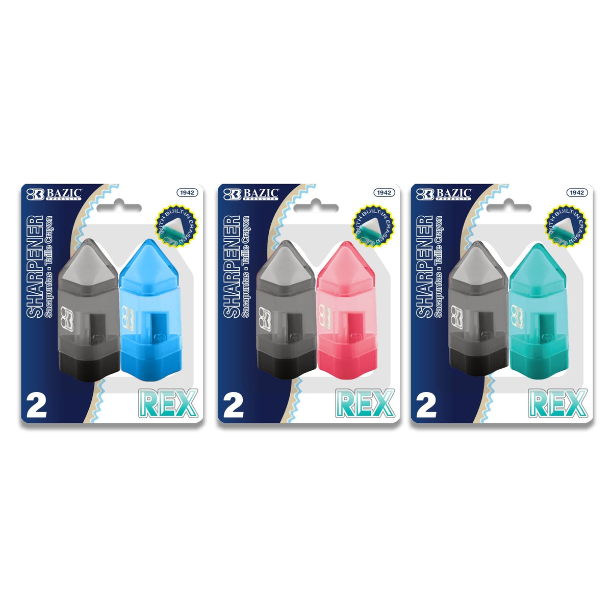 Single Hole Pencil Sharpeners w/ Eraser & Receptacle