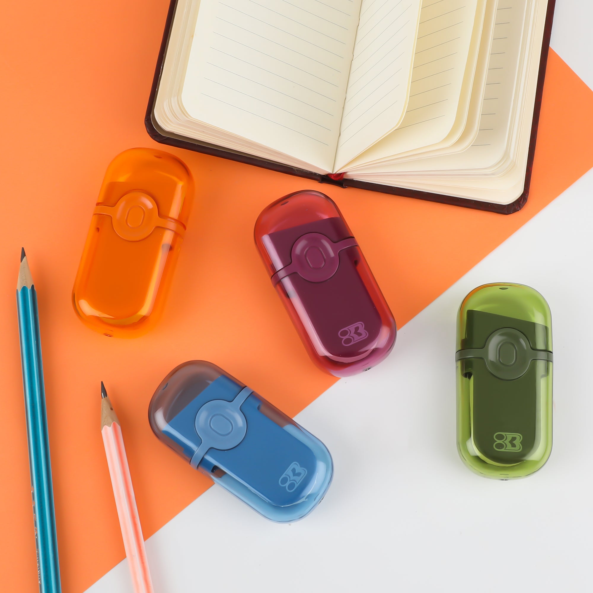 Single Hole Pencil Sharpener with Eraser, Steel Blade