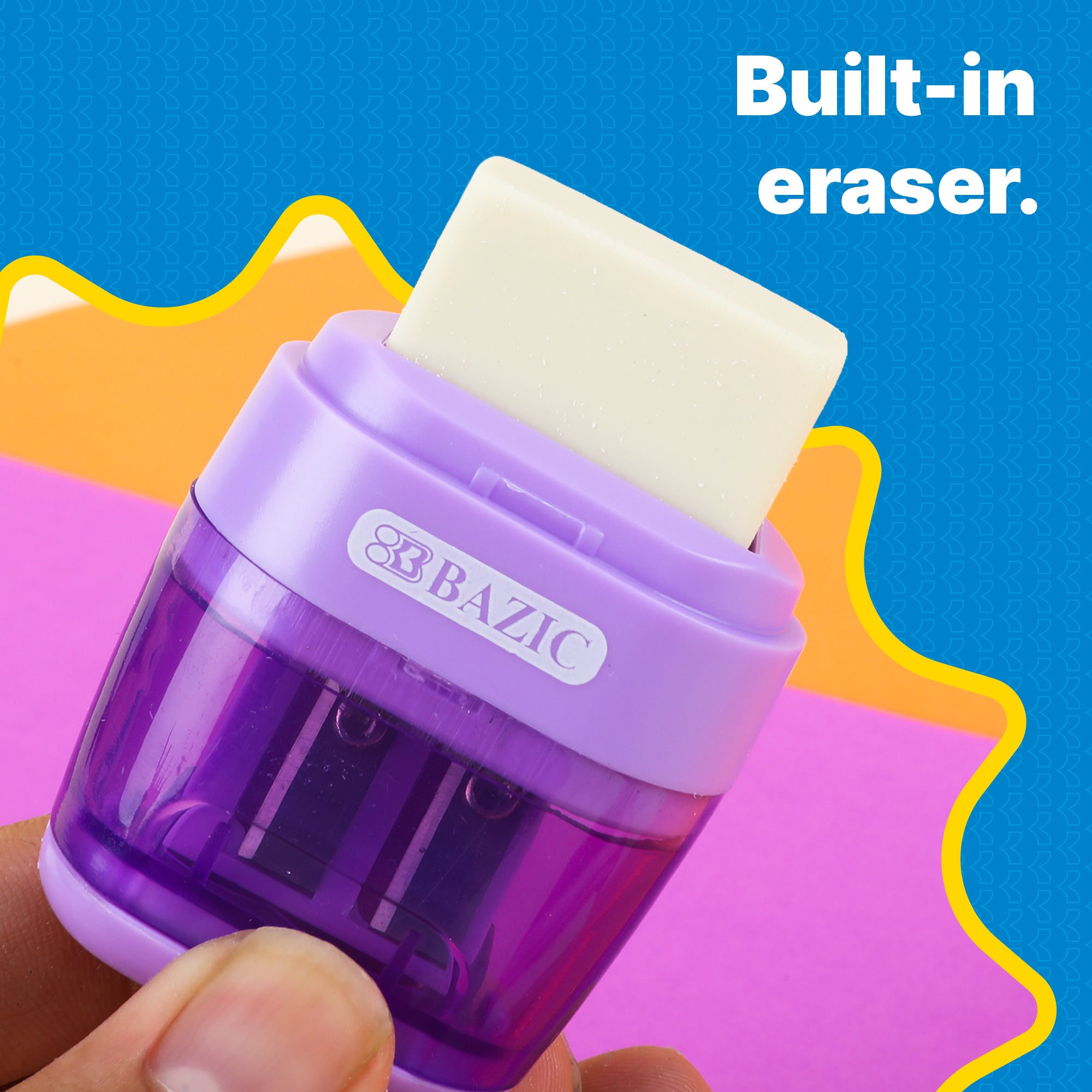 Dual Hole Pencil Sharpener w/ Eraser & Square Receptacle