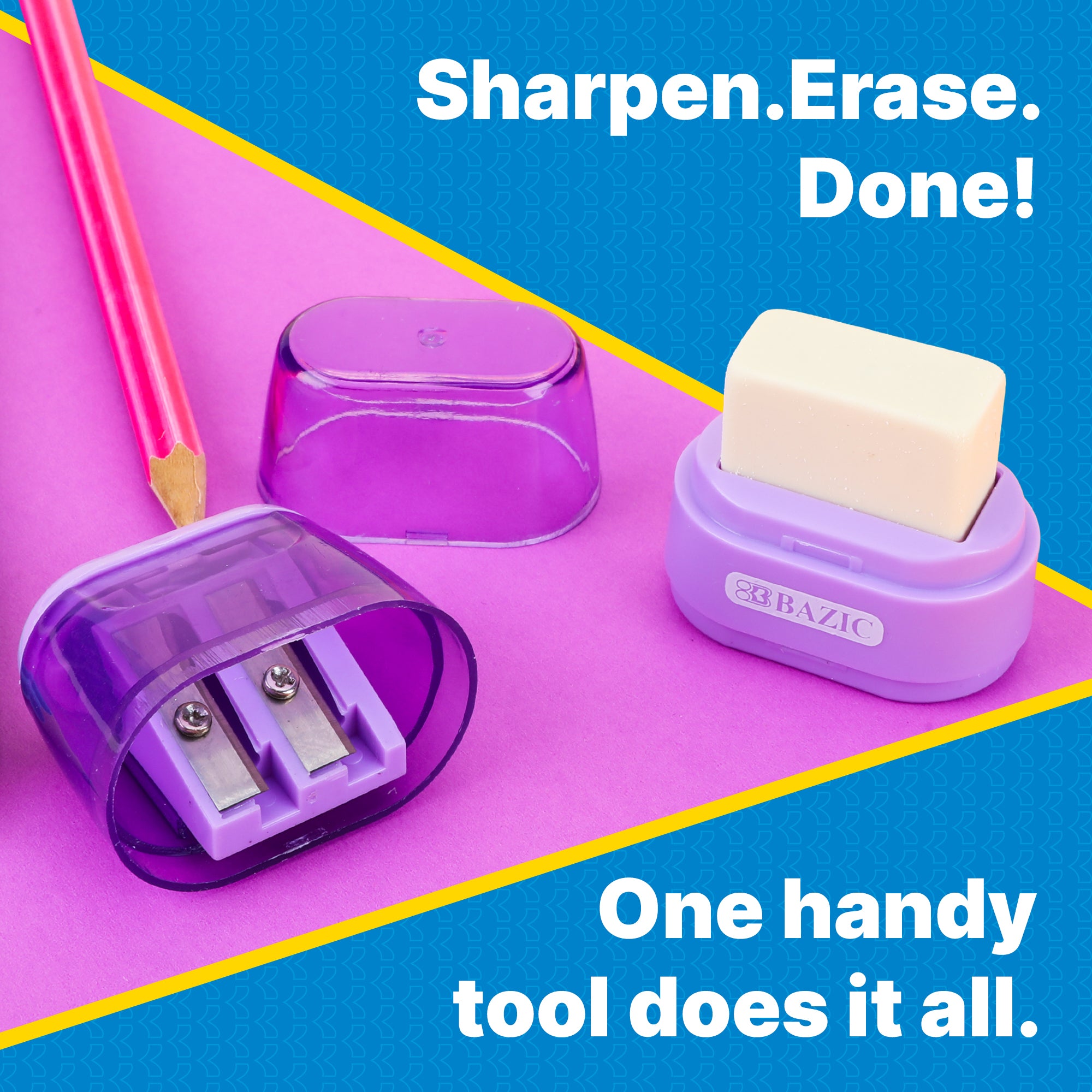Dual Hole Pencil Sharpener w/ Eraser & Square Receptacle