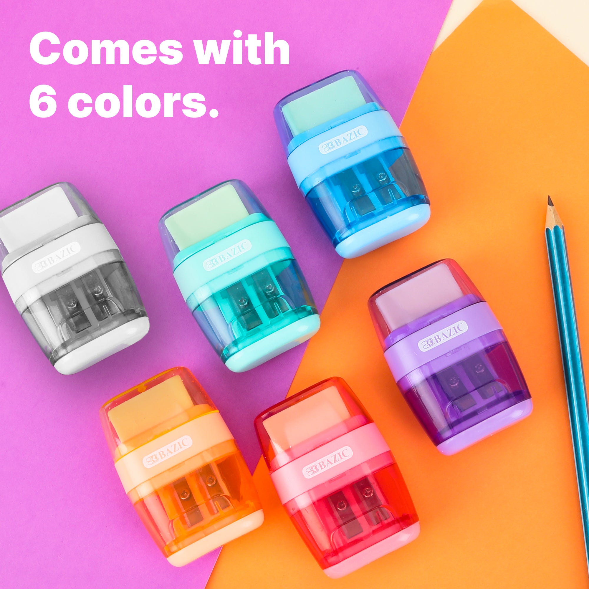 Dual Hole Pencil Sharpener w/ Eraser & Square Receptacle