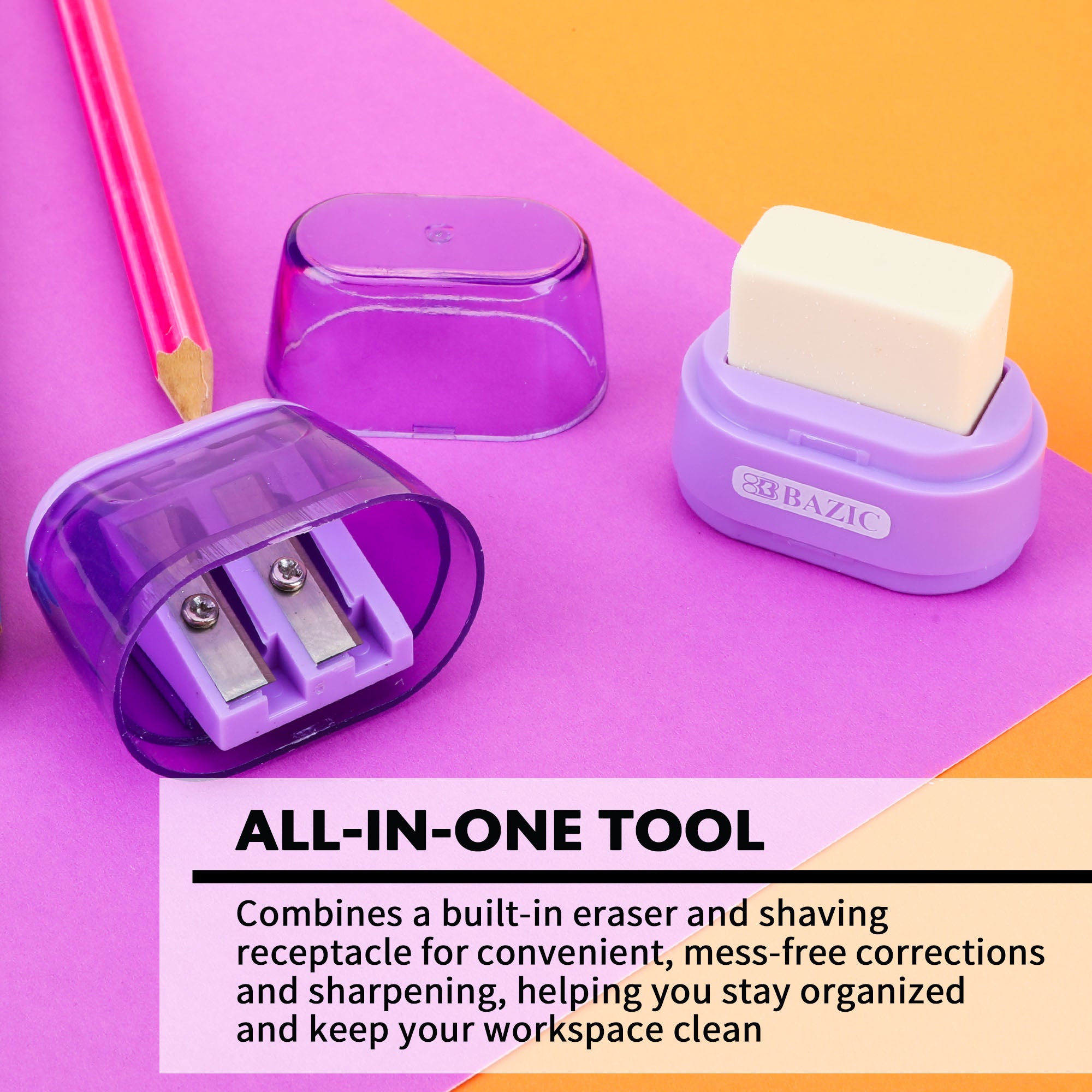 BAZIC Mila Dual Hole Sharpener w/ Square Receptacle + Eraser