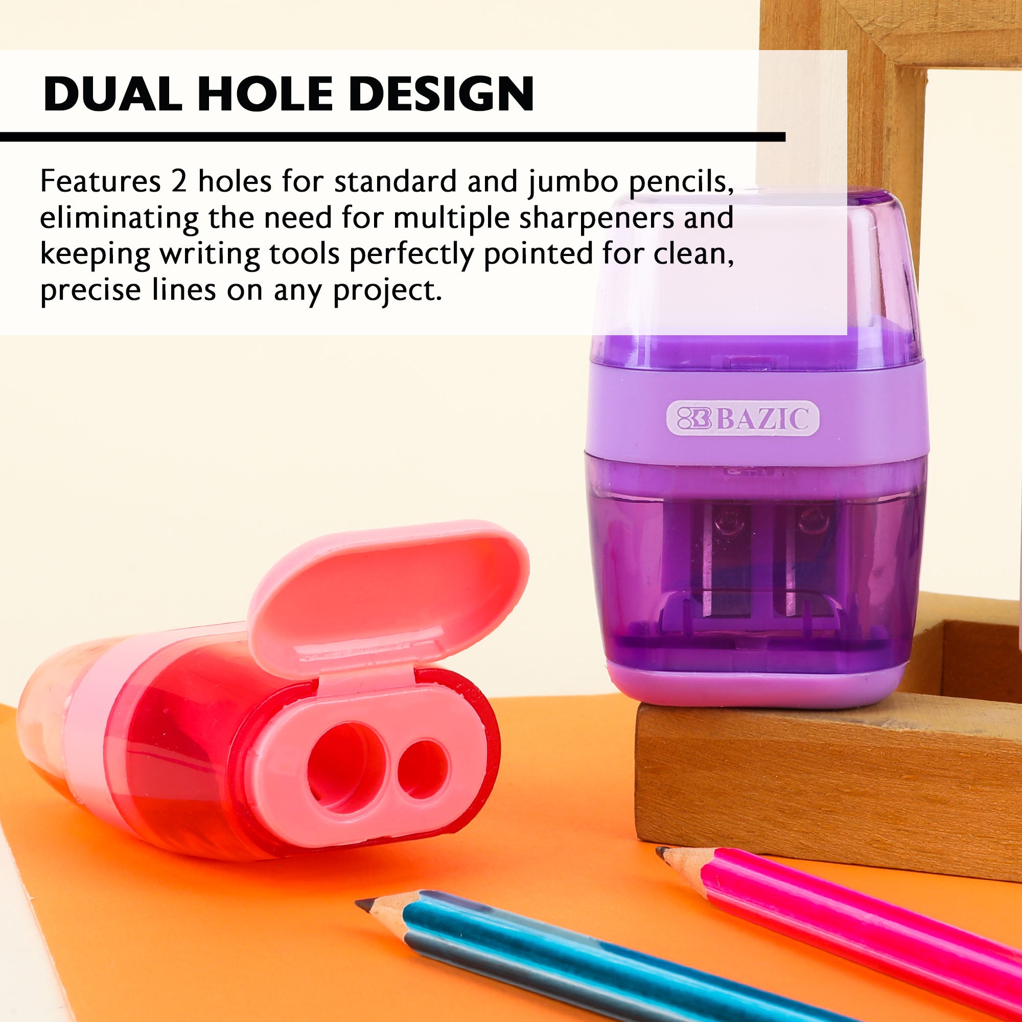 Mila Dual Hole Sharpener w/ Square Receptacle + Eraser