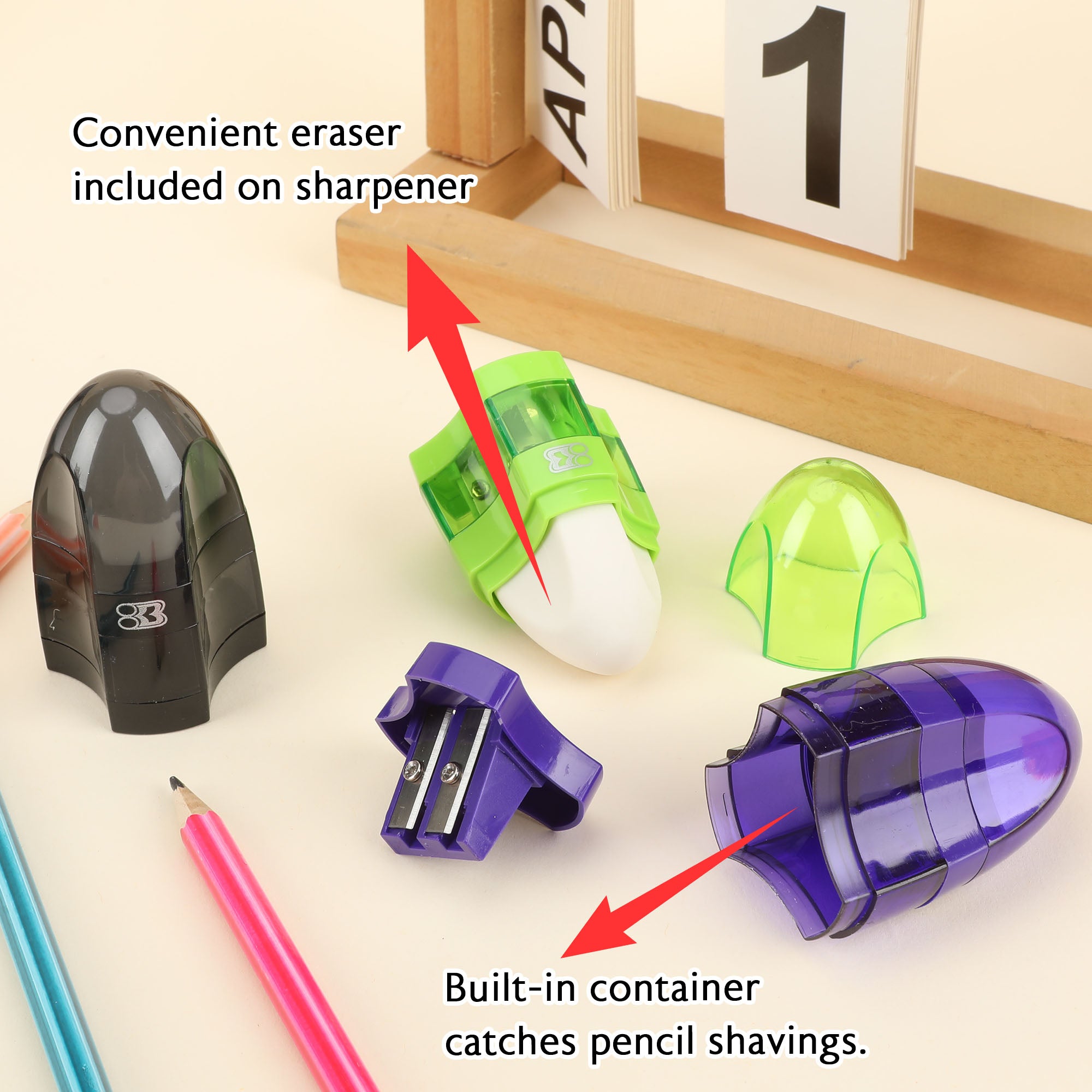 Connor Dual Hole Sharpener w/ Receptacle + Eraser