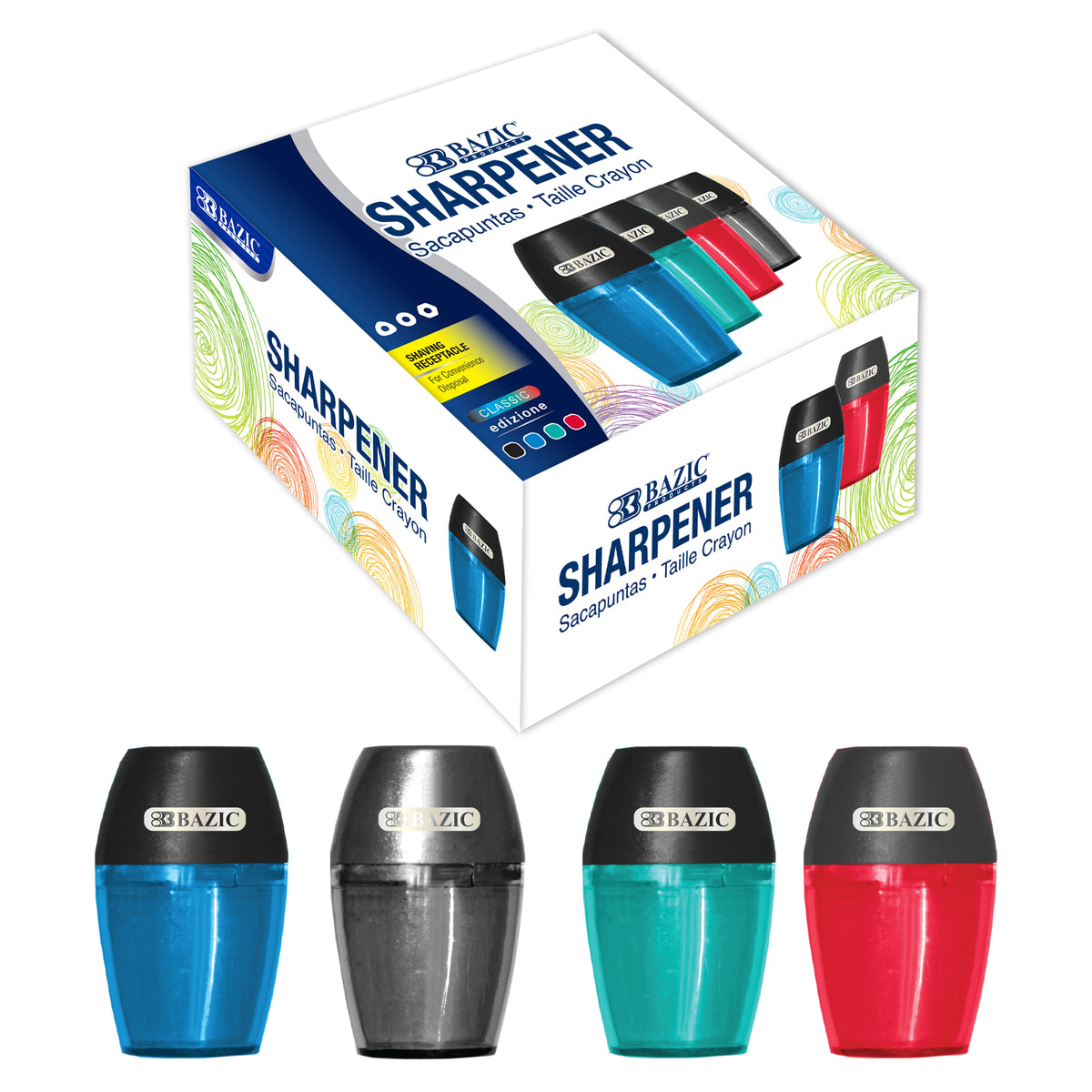 Single Hole Pencil Sharpener with Receptacle, Steel Blade