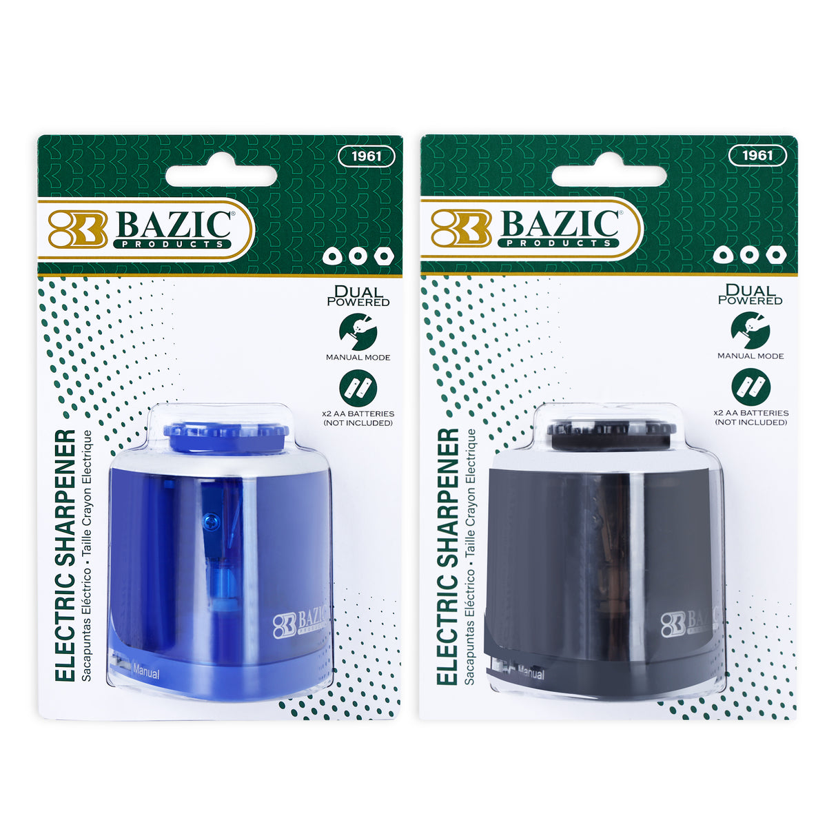 Battery Powered Pencil Sharpener, Manual Mode, Clear Body
