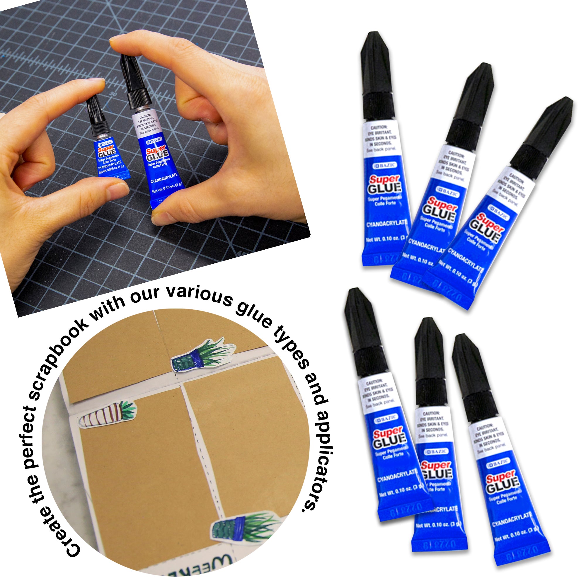 Super Glue, 3g Tubes, Permanent Adhesive, 6-Count