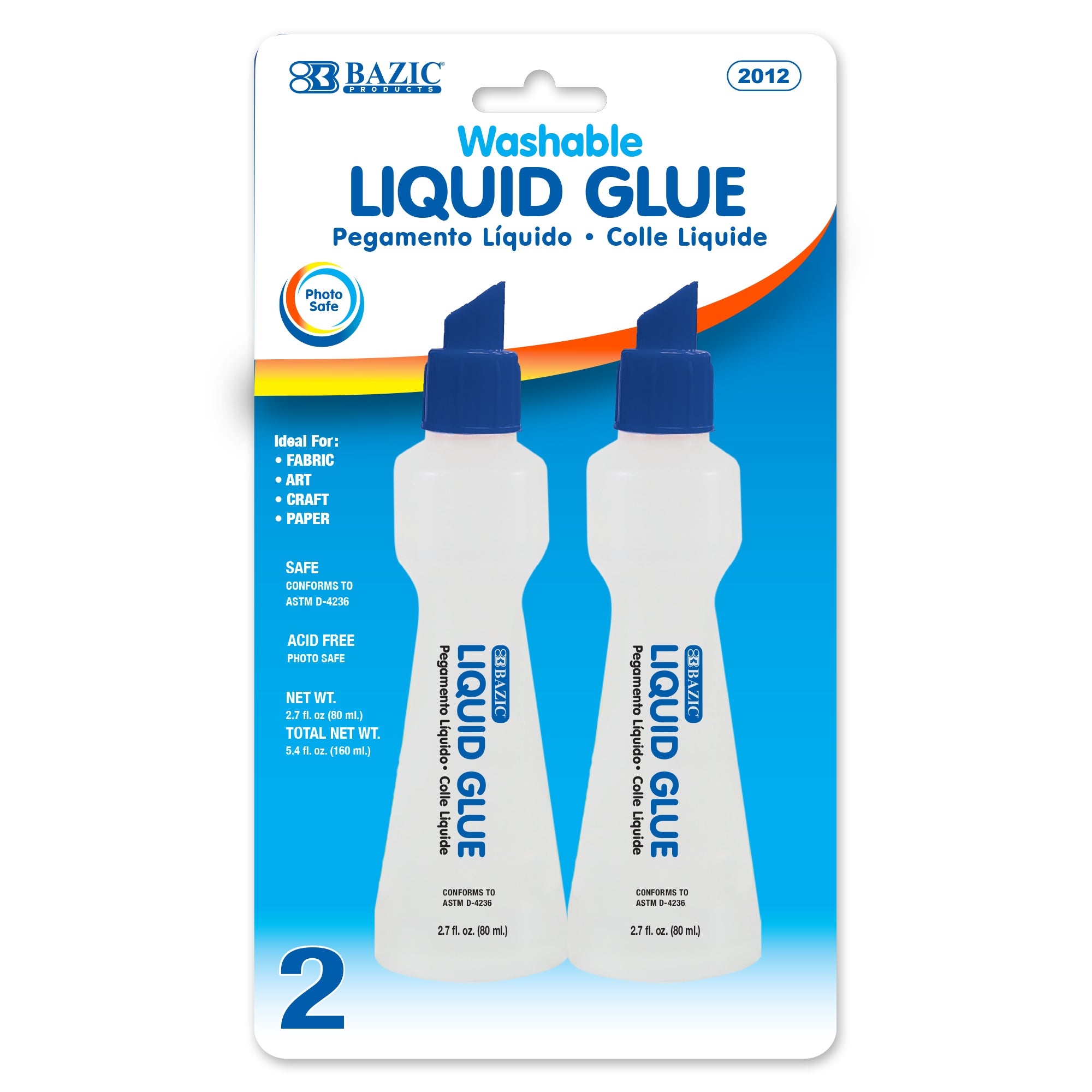 Washable Liquid Glue, 2.7 fl oz Bottles, 2 Count