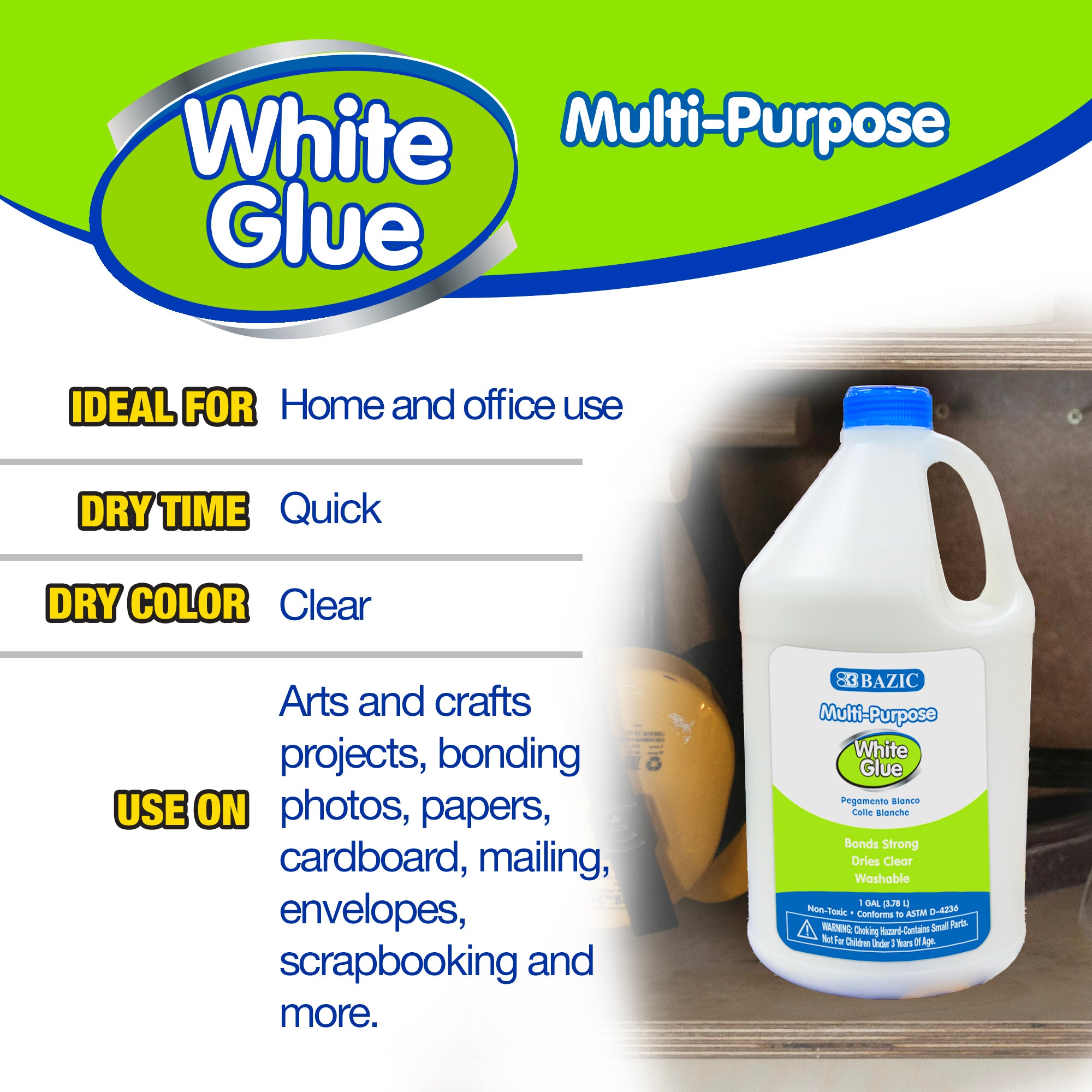 White Glue, 1 Gallon, for School Crafts Slime