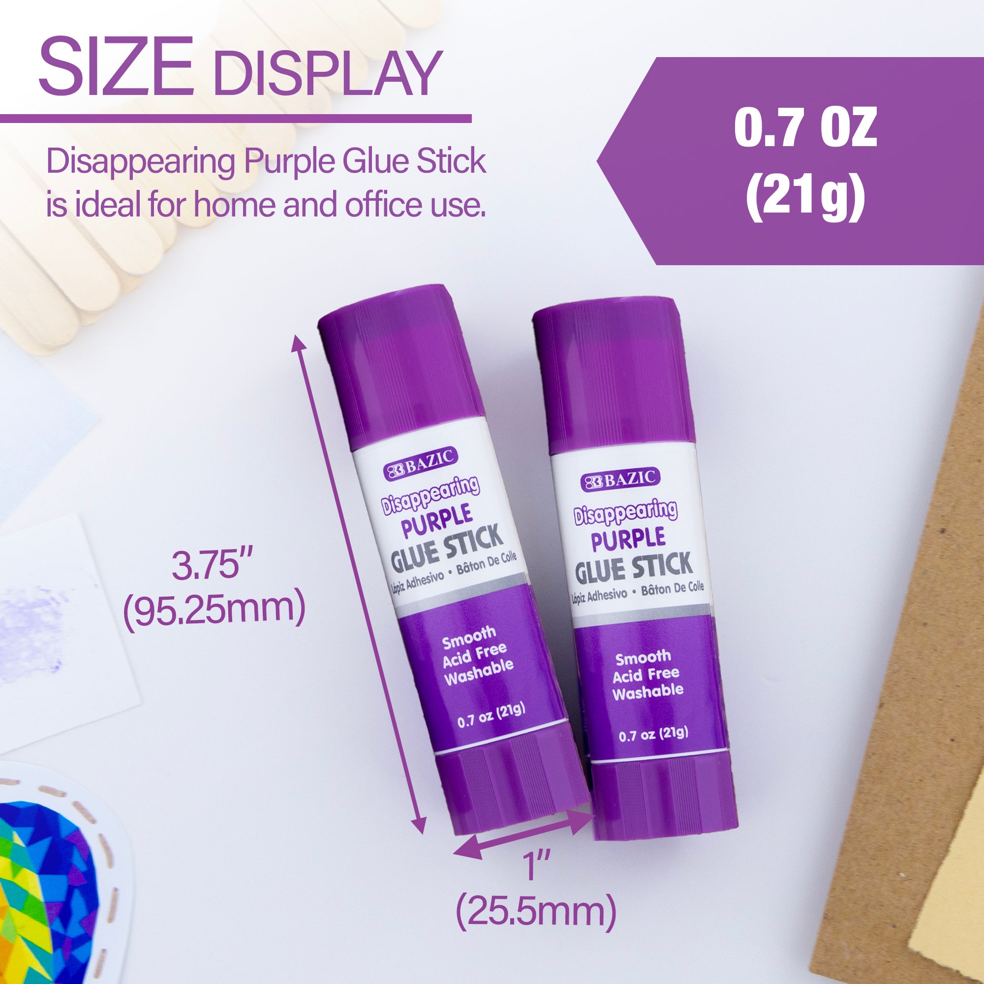 Washable Disappearing Purple Glue Sticks, 0.7 oz, 2 Count