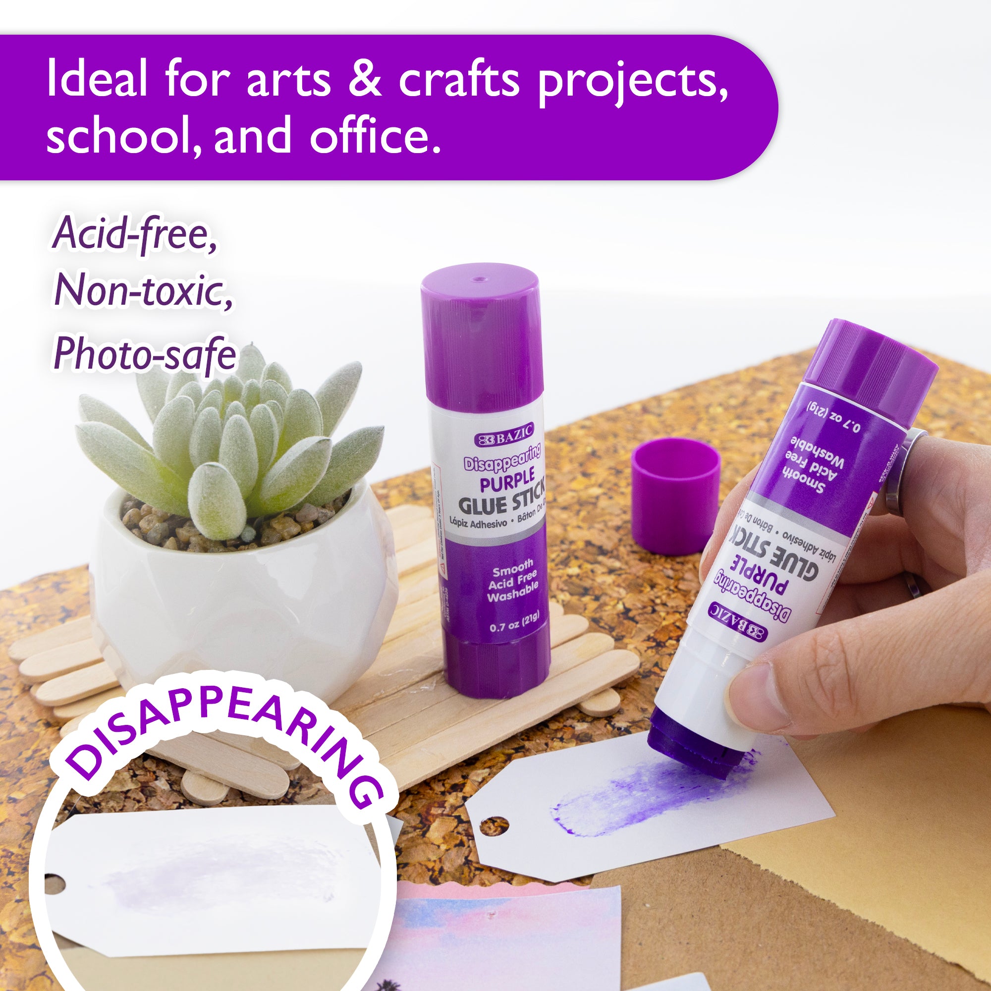 Washable Disappearing Purple Glue Sticks, 0.7 oz, 2 Count