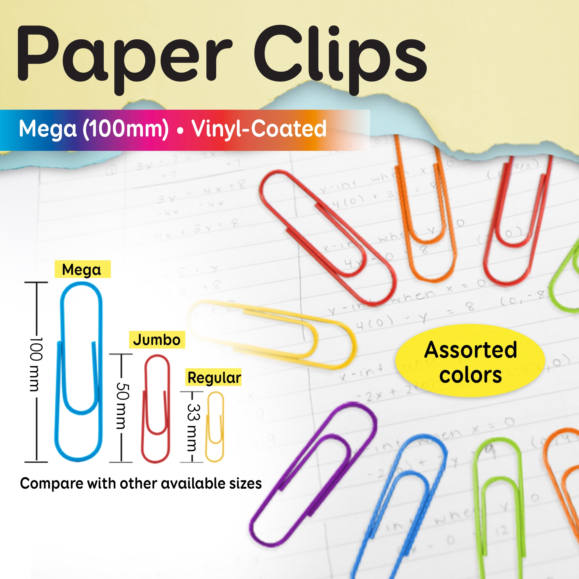 Jumbo Paper Clips, 100mm, Vinyl-Coated, 10-Count