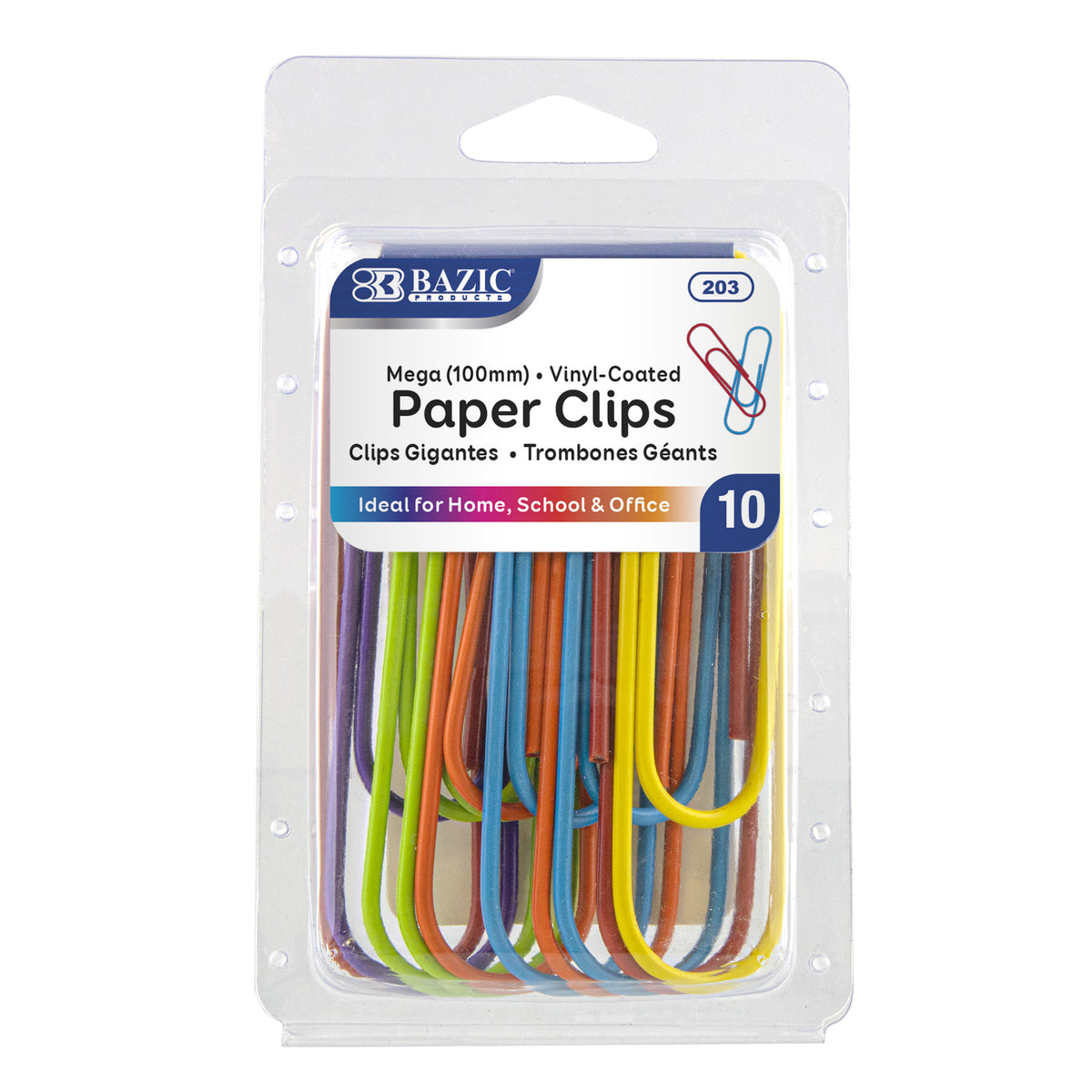 BAZIC Mega Paper Clips, Assorted Colors, 100 mm