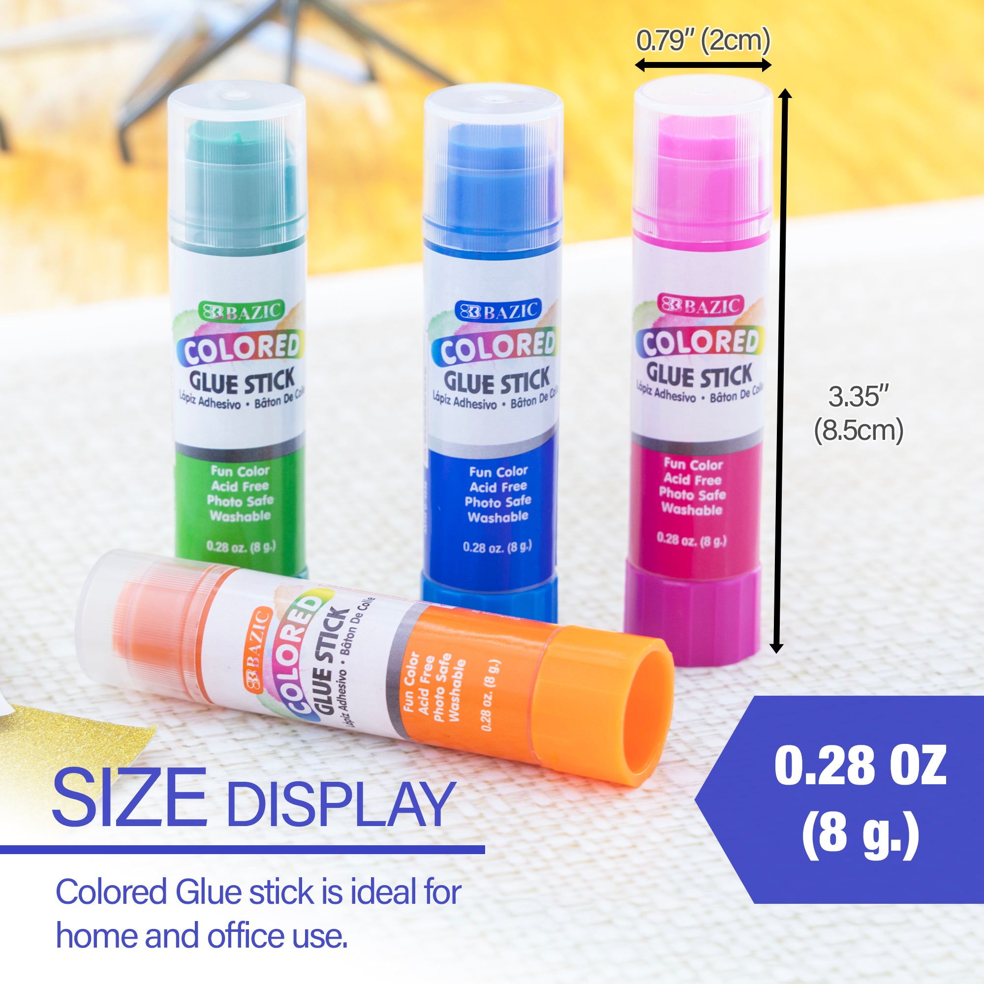 Washable Colored Glue Sticks, 0.28 oz, 4 Count