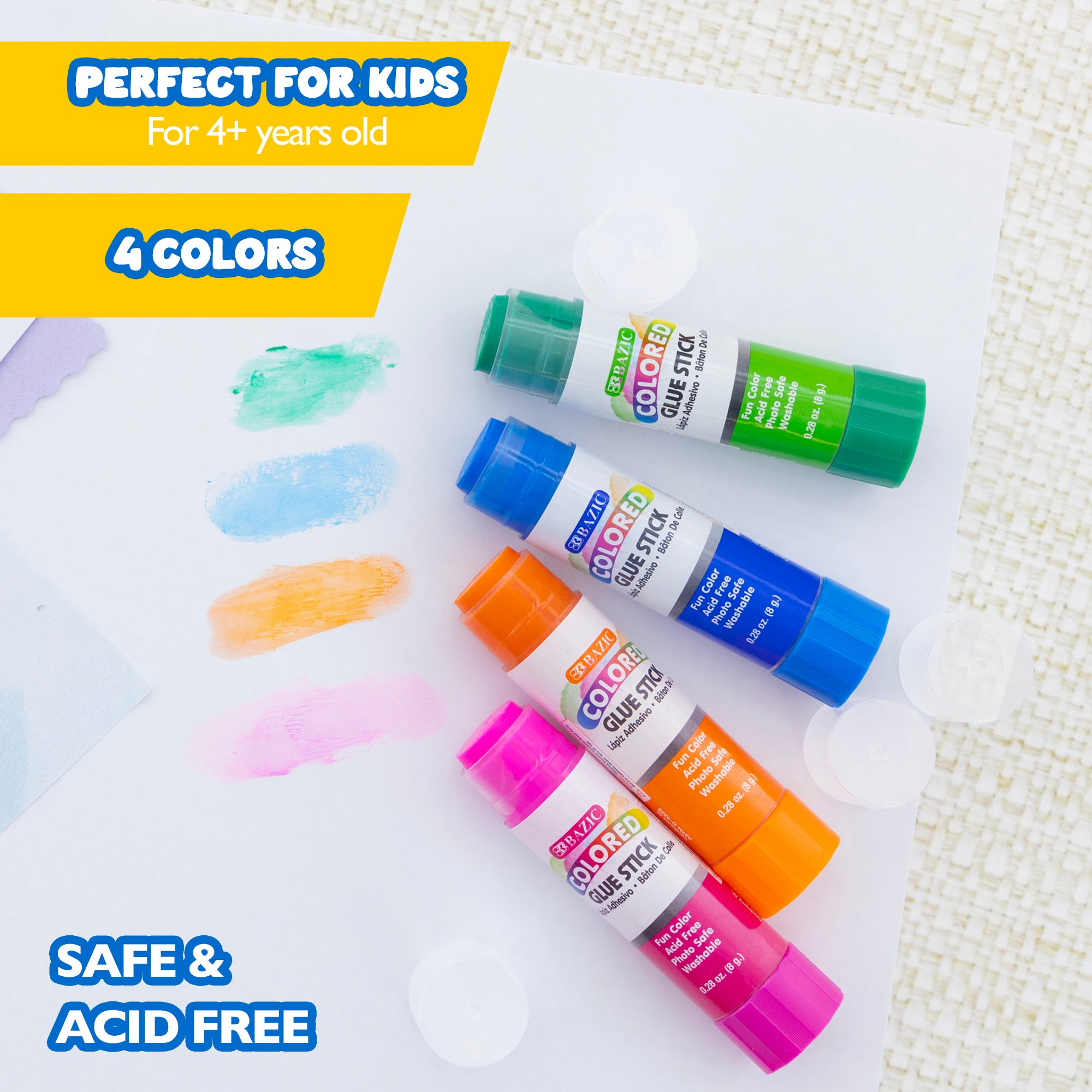 Washable Colored Glue Sticks, 0.28 oz, 4 Count