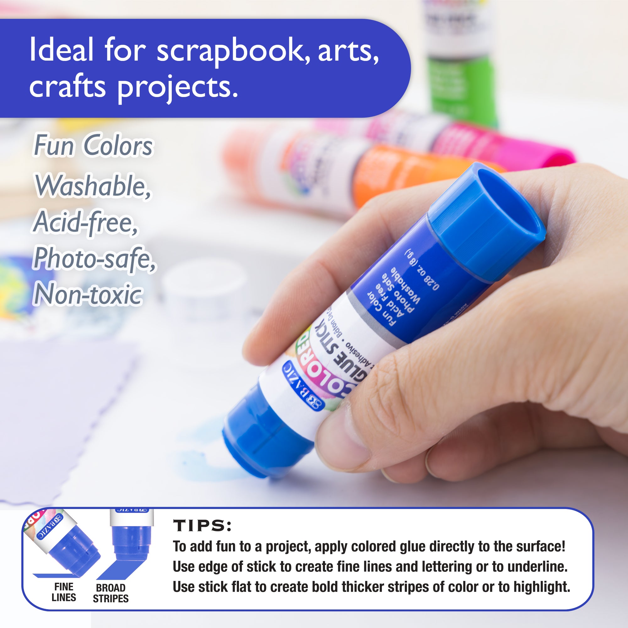 Washable Colored Glue Sticks, 0.28 oz, 4 Count