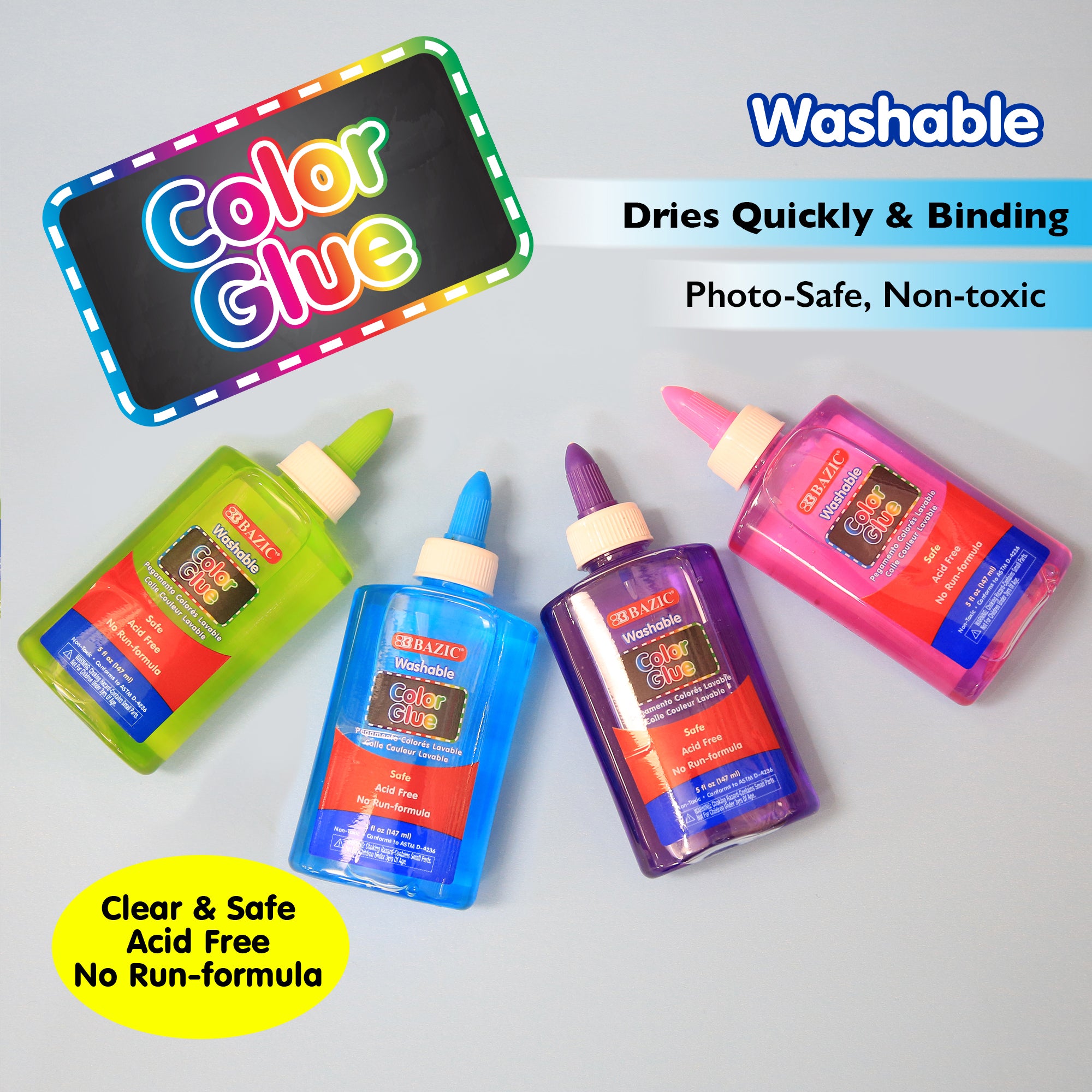 Washable Clear Color Glue, 5 fl oz, for School Crafts Slime