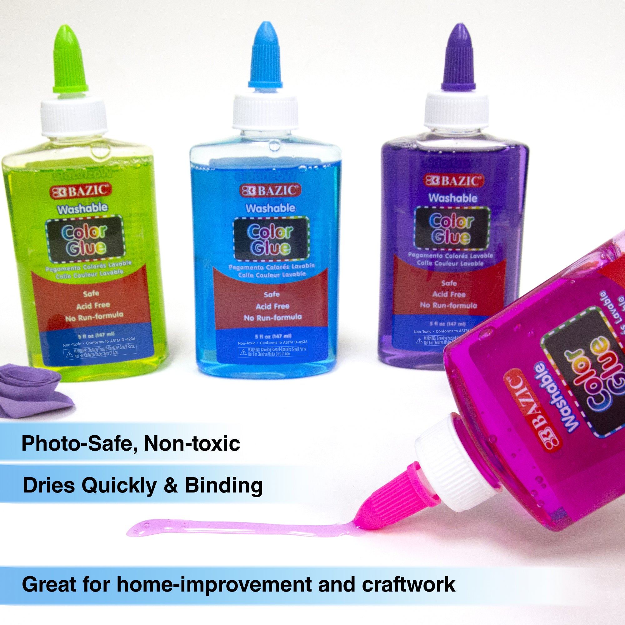 Washable Clear Color Glue, 5 fl oz, for School Crafts Slime
