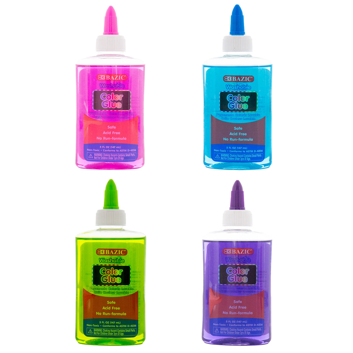 BAZIC Washable Clear Color Glue, 5 fl oz, for School Crafts Slime