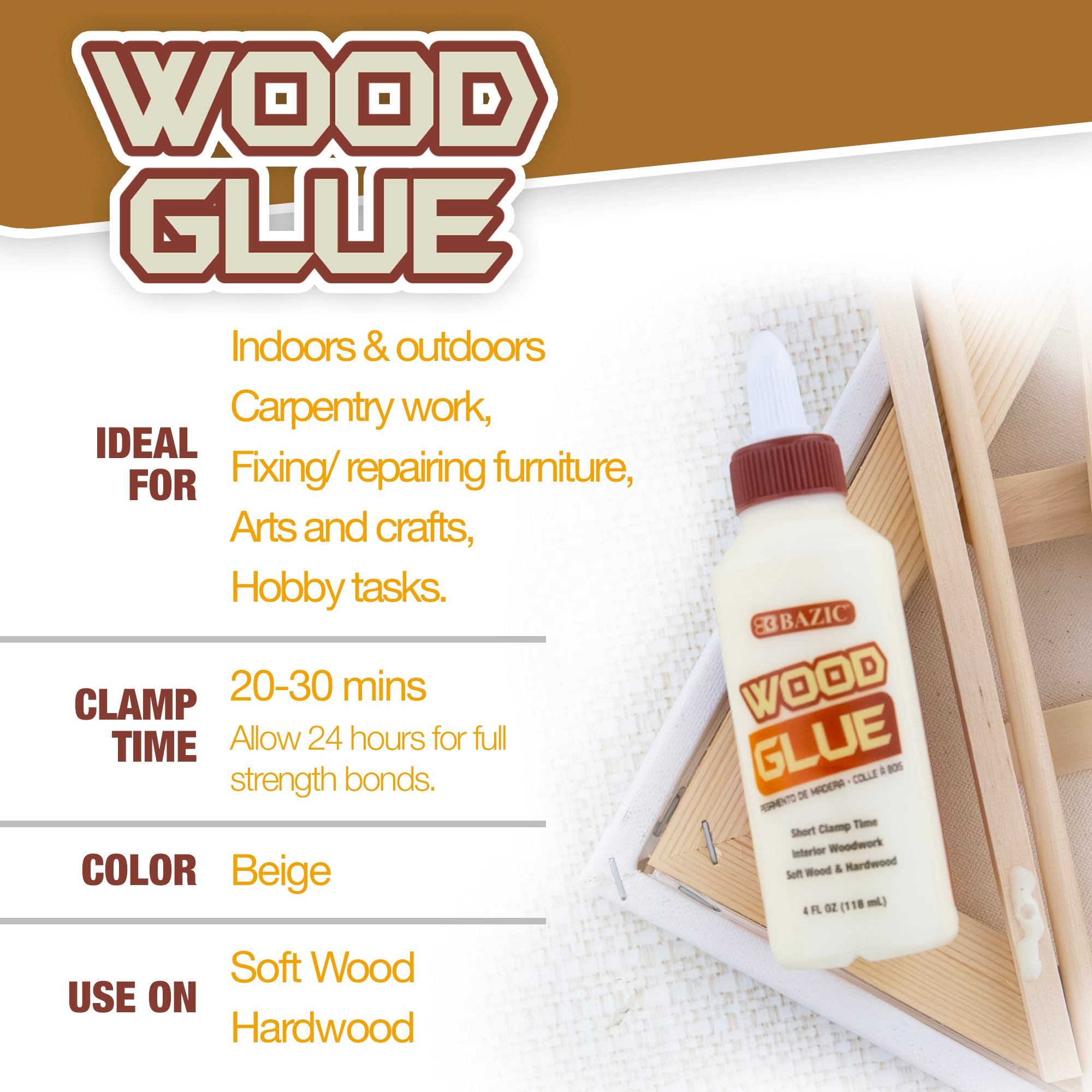 Wood Glue, 4 fl oz, for Woodworking Carpentry Crafts