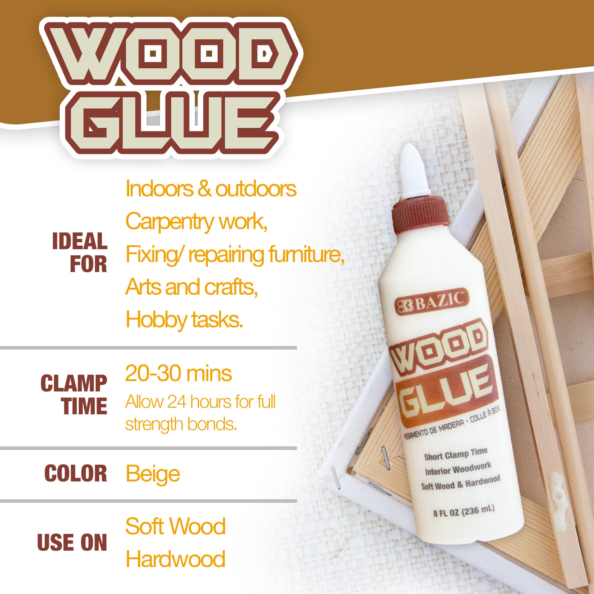 Wood Glue, 8 fl oz, for Woodworking Carpentry Crafts
