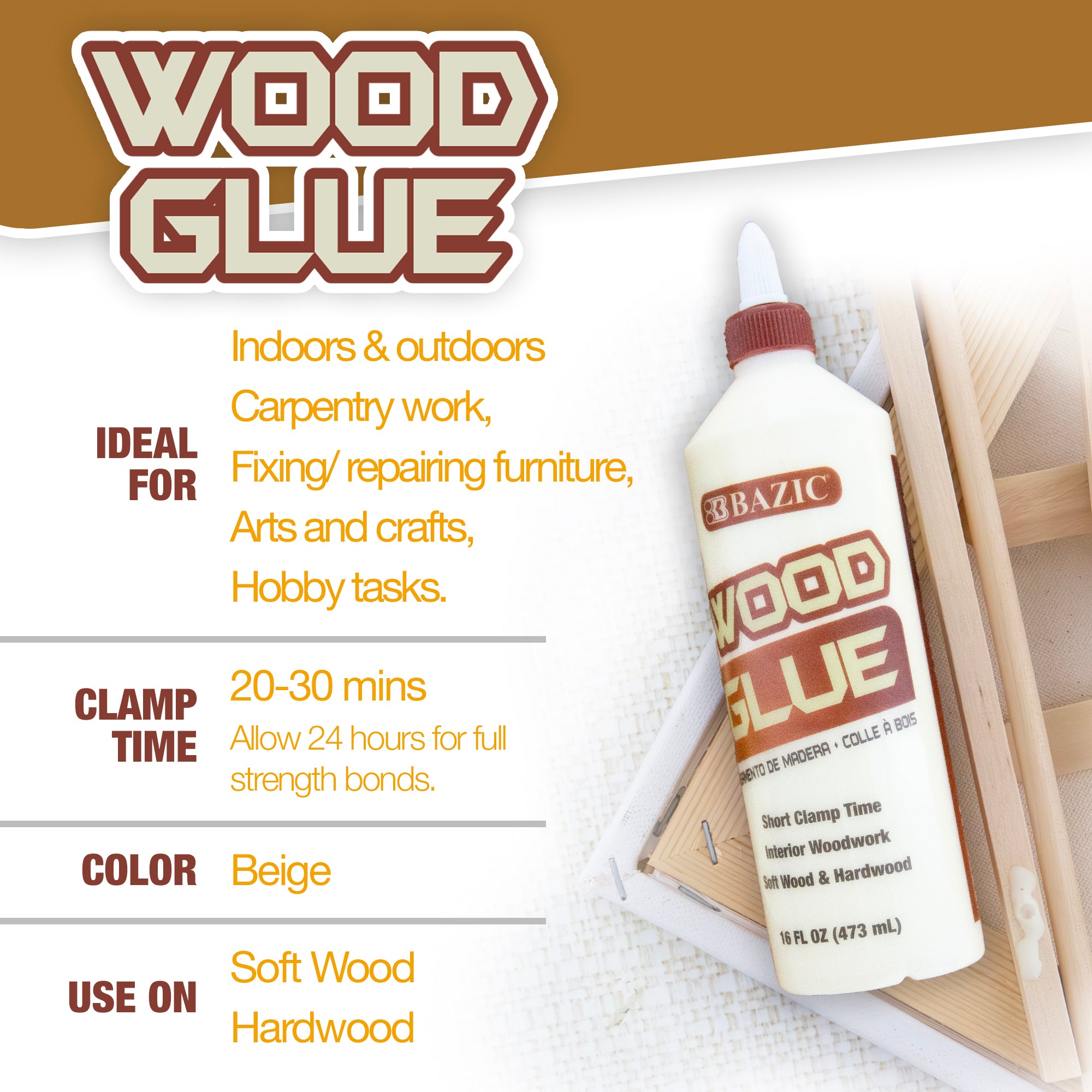 Wood Glue, 16 fl oz, for Woodworking Carpentry Crafts