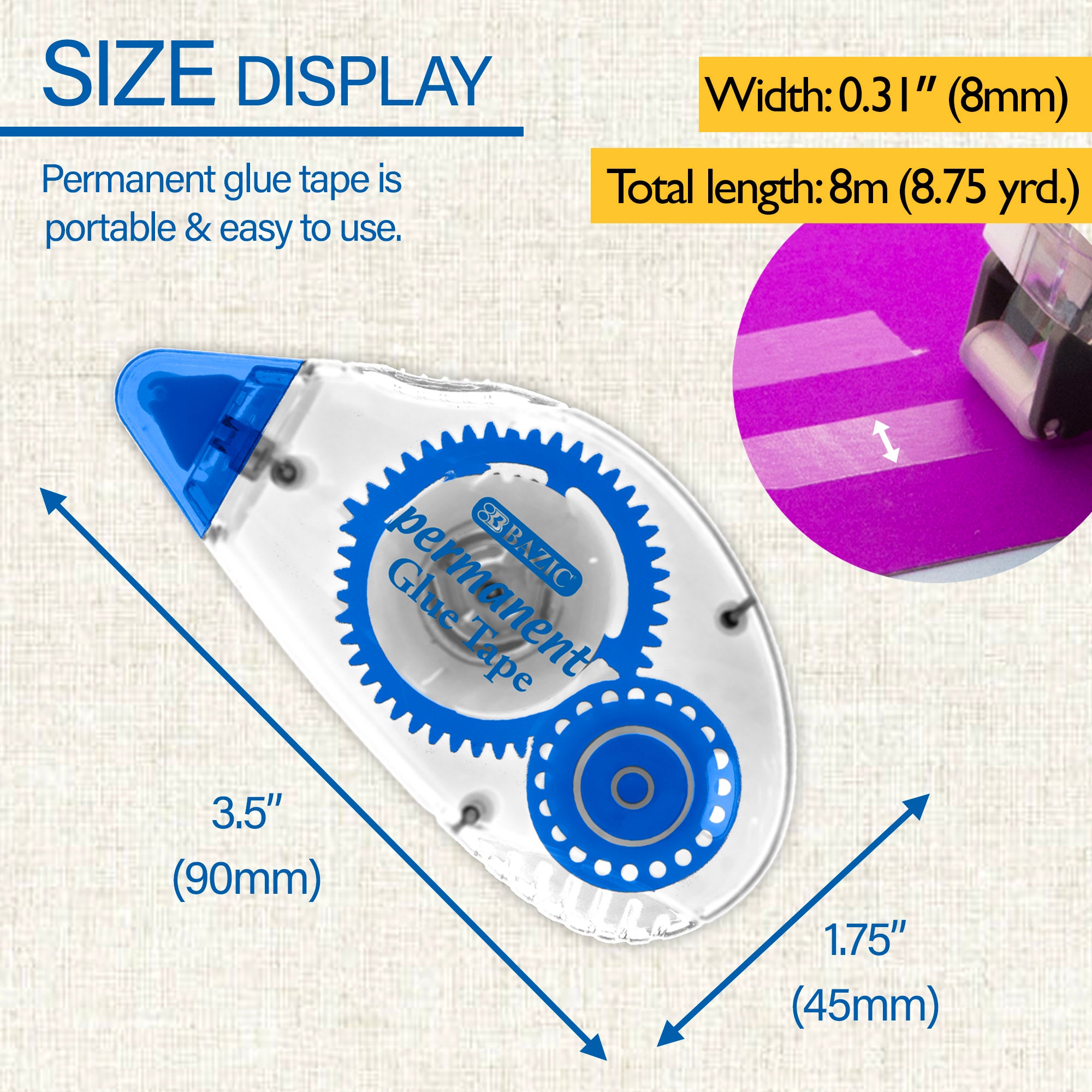 Permanent Glue Tape, Double Sided, 8 mm x 8 m