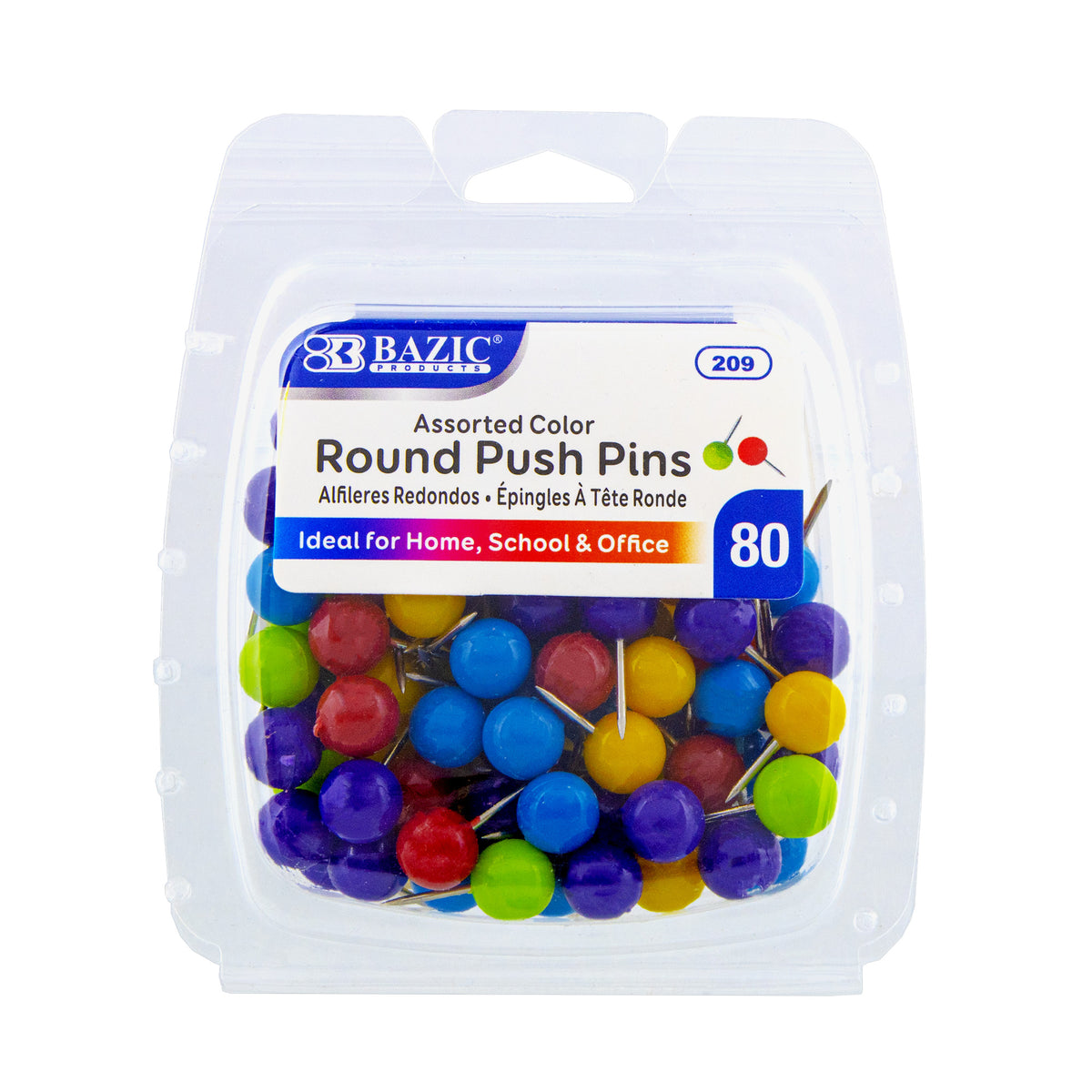 BAZIC Round Push Pins, Assorted Colors