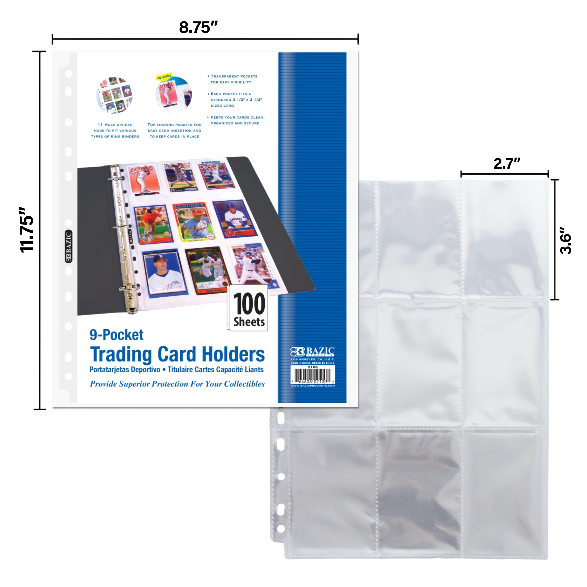 9-Pocket Card Holders, 100 Pack, Top-Loading