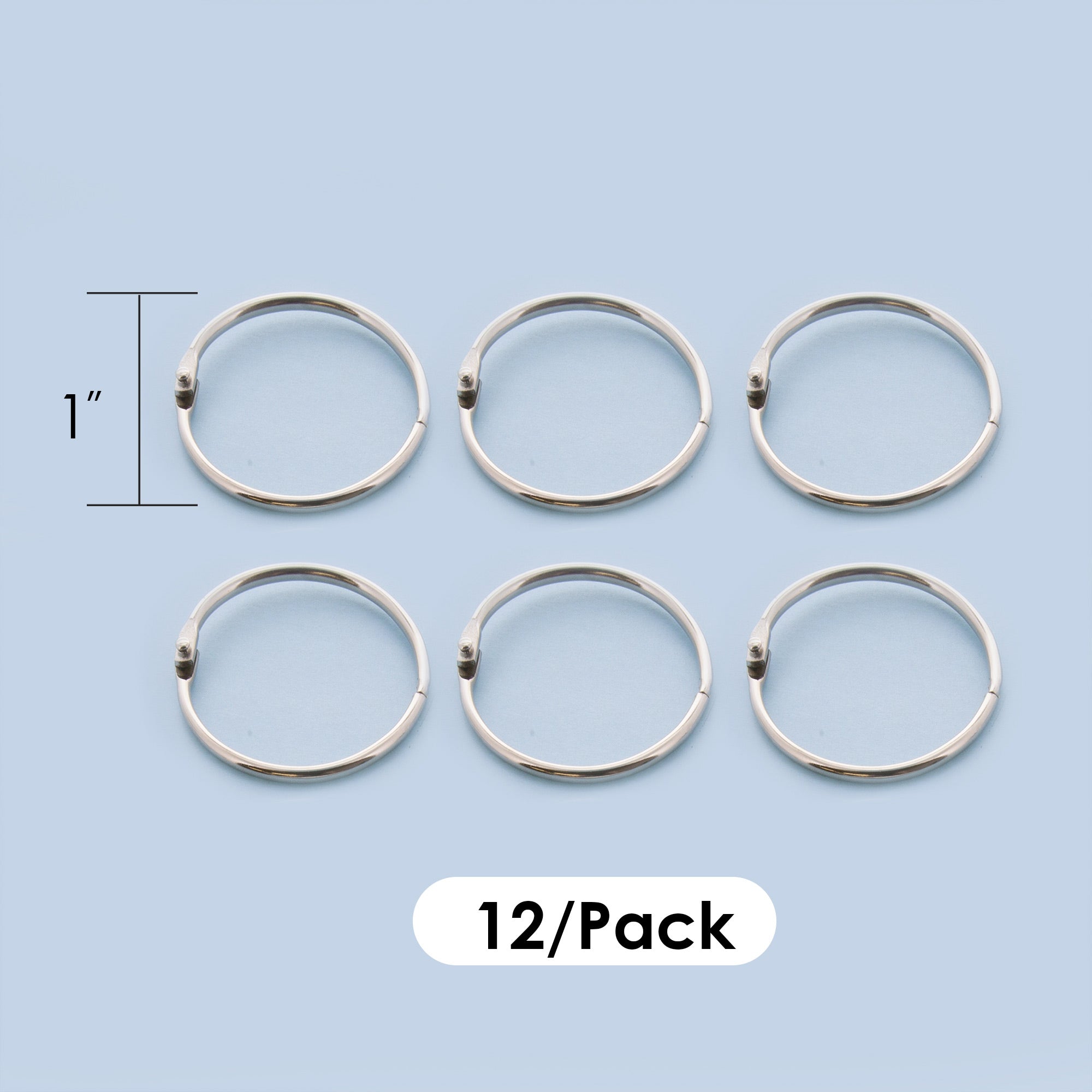 Metal Book Rings, 1", 12 Count, Nickel Plated