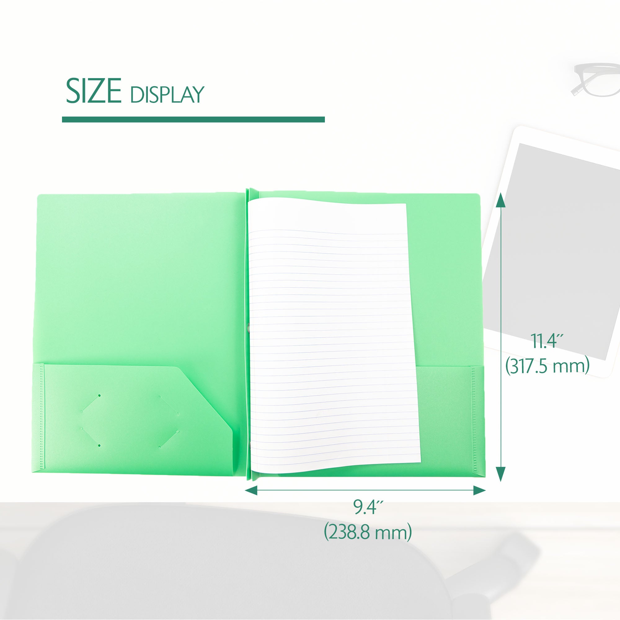 Green Poly 2-Pocket Folder with 3-Prong Fasteners