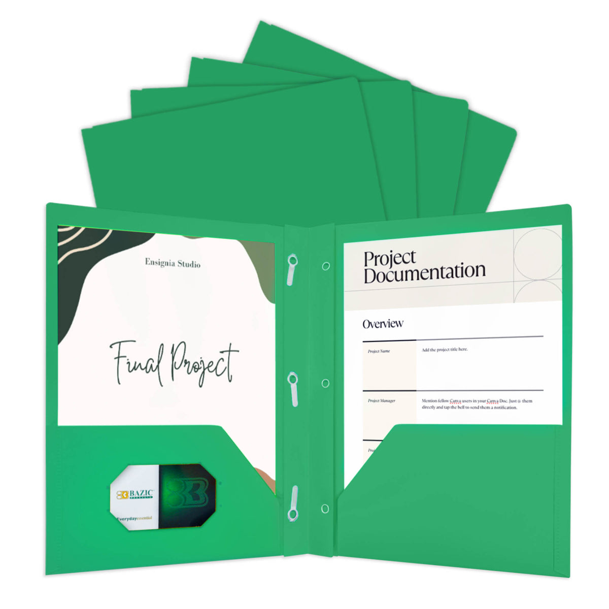 BAZIC Green Poly 2-Pocket Folder with Prongs
