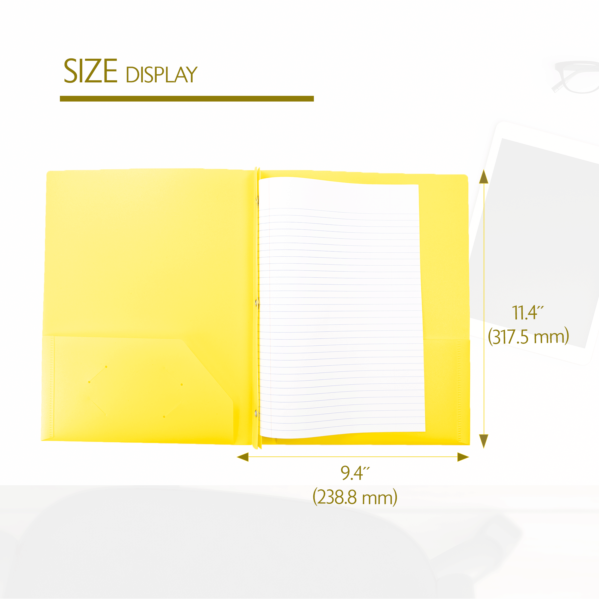 Yellow Poly 2-Pocket Folder with 3-Prong Fasteners