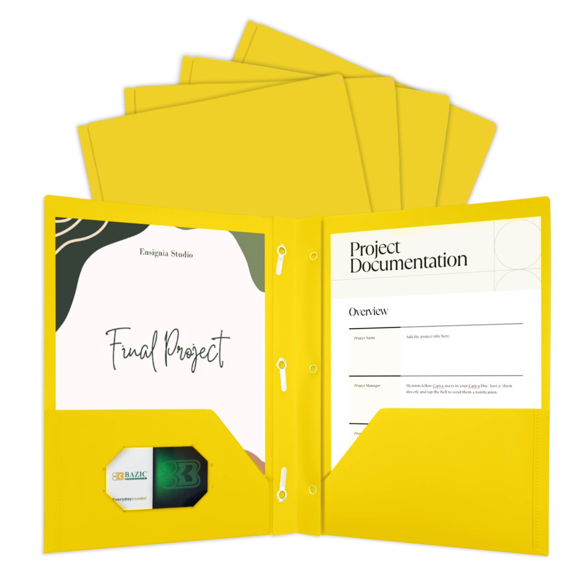 Yellow Poly 2-Pocket Folder with 3-Prong Fasteners
