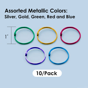 1" Assorted Color Metal Book Rings (10/Pack)