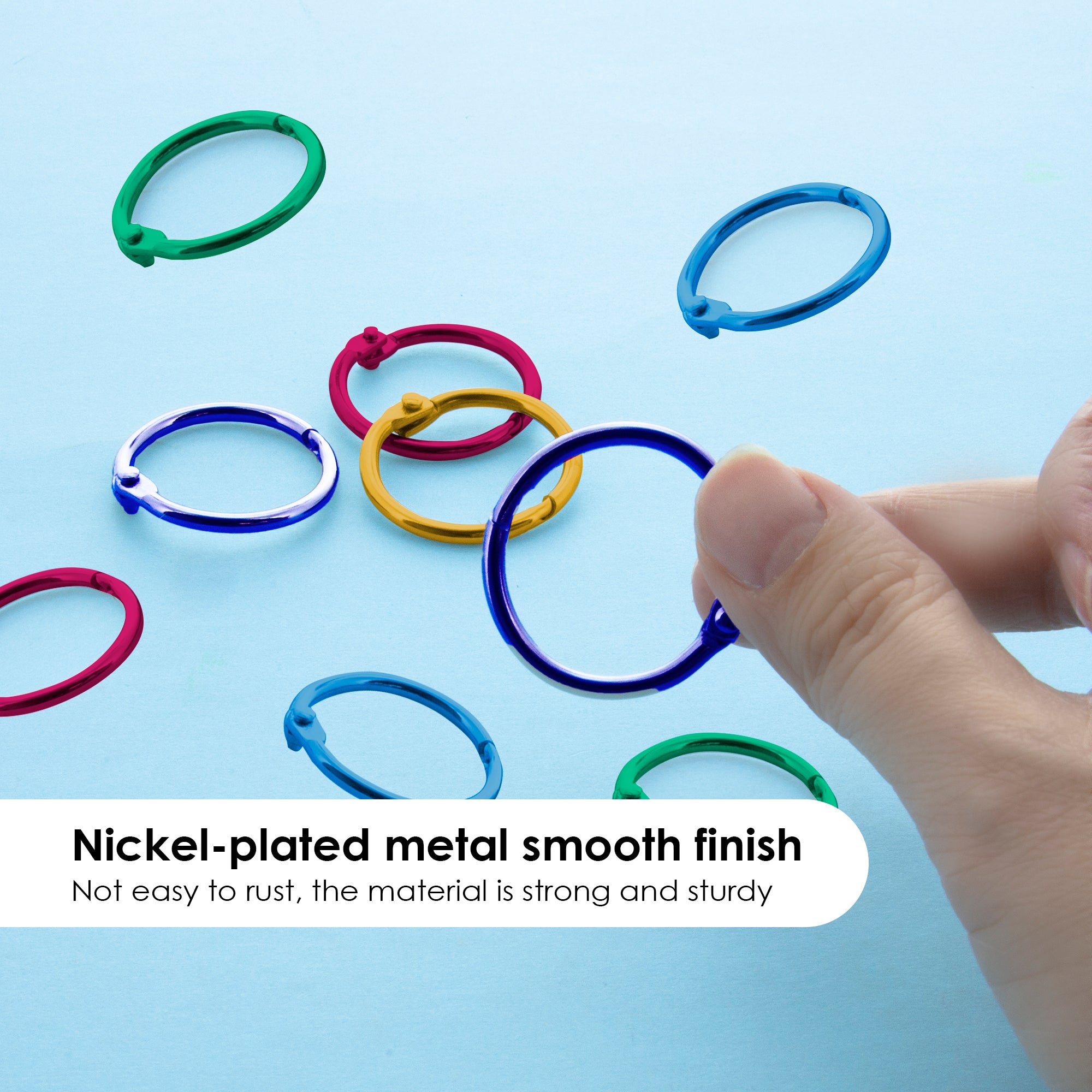 Metal Book Rings, 1 in, Assorted Colors, 10 Pack