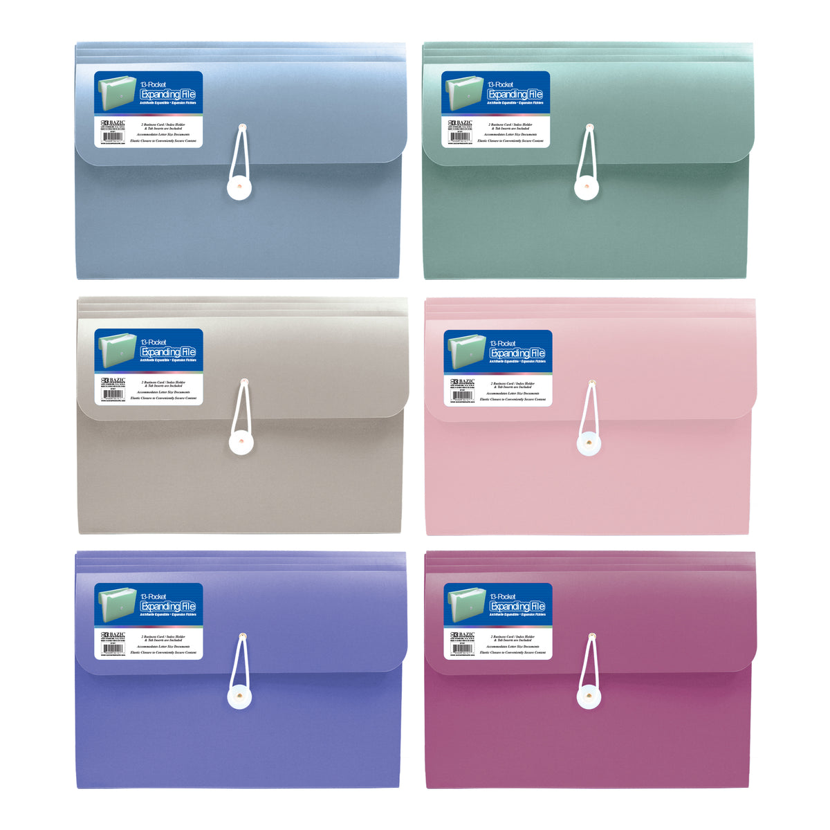 BAZIC Morandi 13-Pocket Poly Expanding File, A4/Letter Size