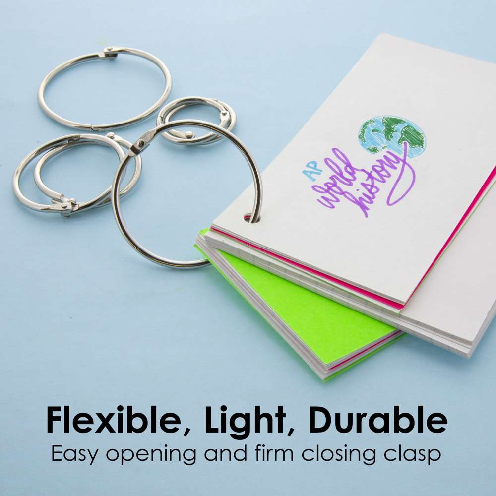 Assorted Size Metal Book Rings, Nickel-Plated