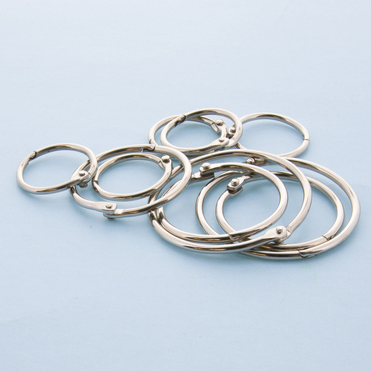 Assorted Size Metal Book Rings, Nickel-Plated