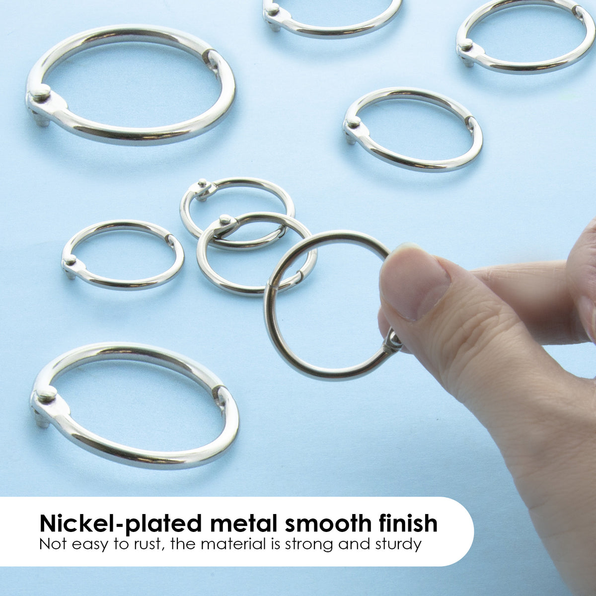 Assorted Size Metal Book Rings, Nickel-Plated
