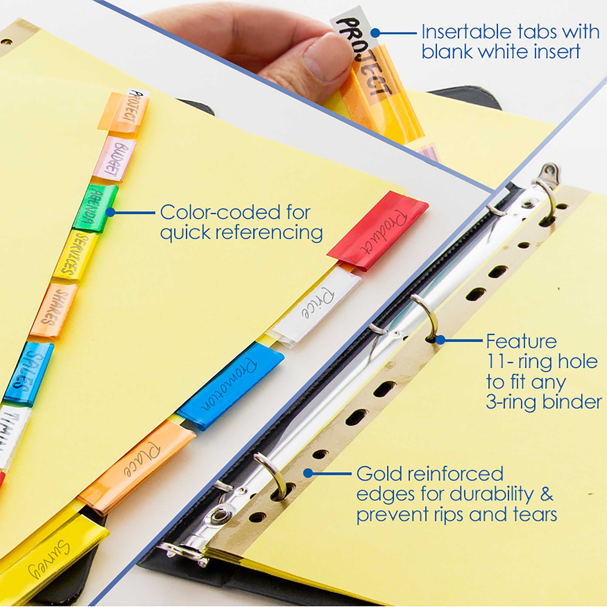 Canary Paper Binder Dividers, 5 Insertable Tabs