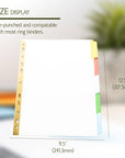White Paper Dividers w/ 5-Writable Color Tabs