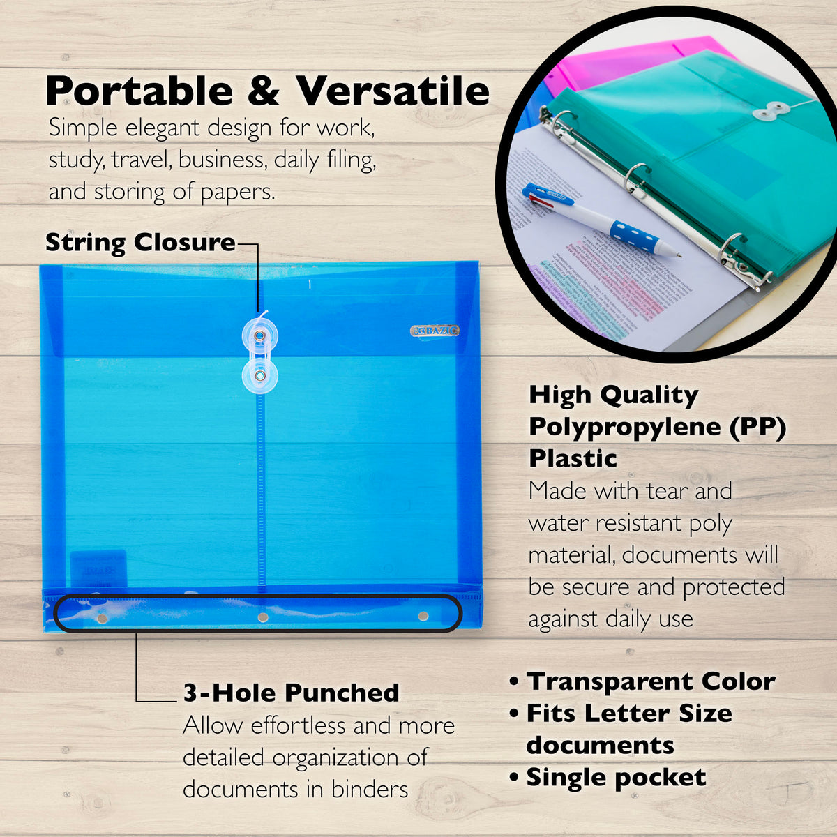 Poly Project Envelopes, String Closure, Letter Size