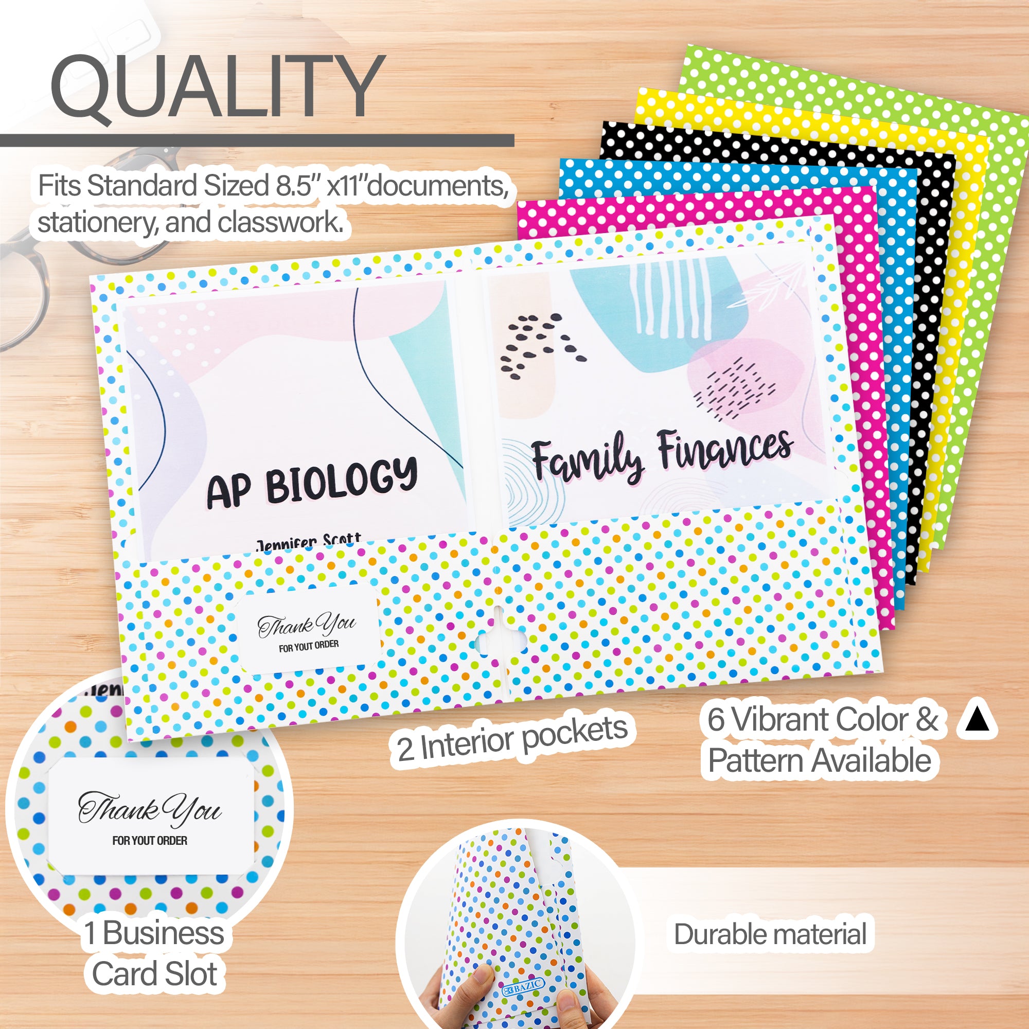 Polka Dot Paper 2-Pocket Folder, for School Office Documents