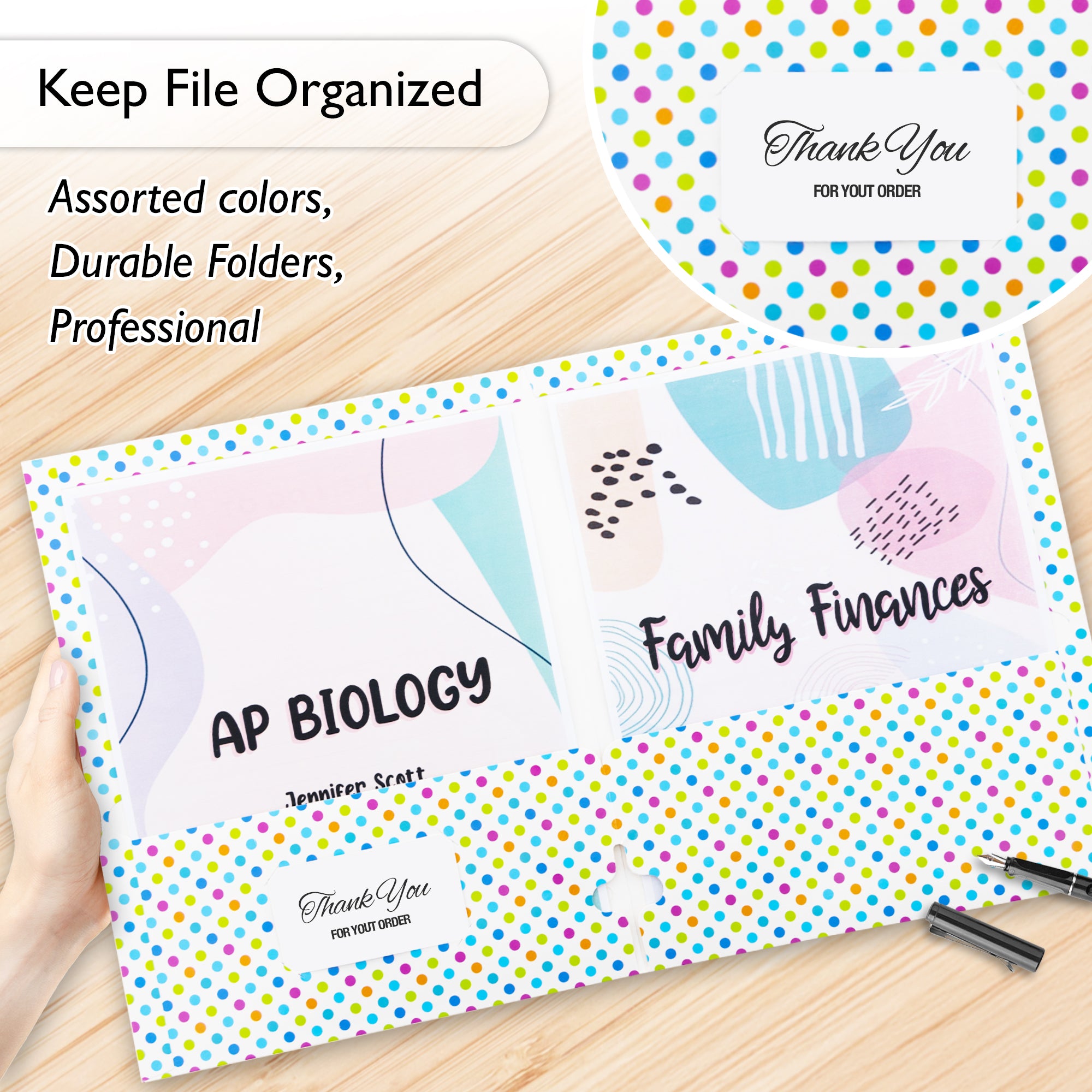 Polka Dot Paper 2-Pocket Folder, for School Office Documents